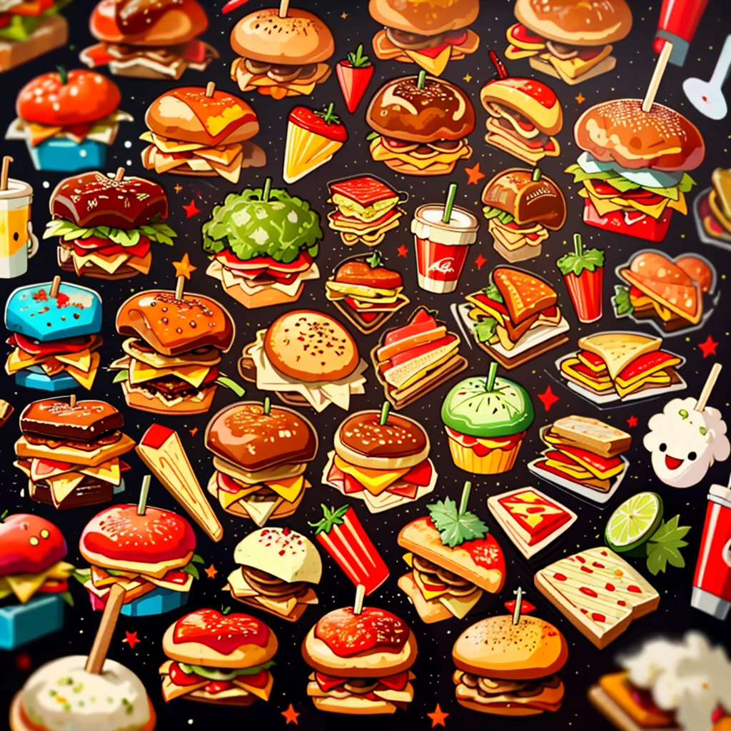 food, drumstick, hamburger，pizza, Coke, drinks, Verdure