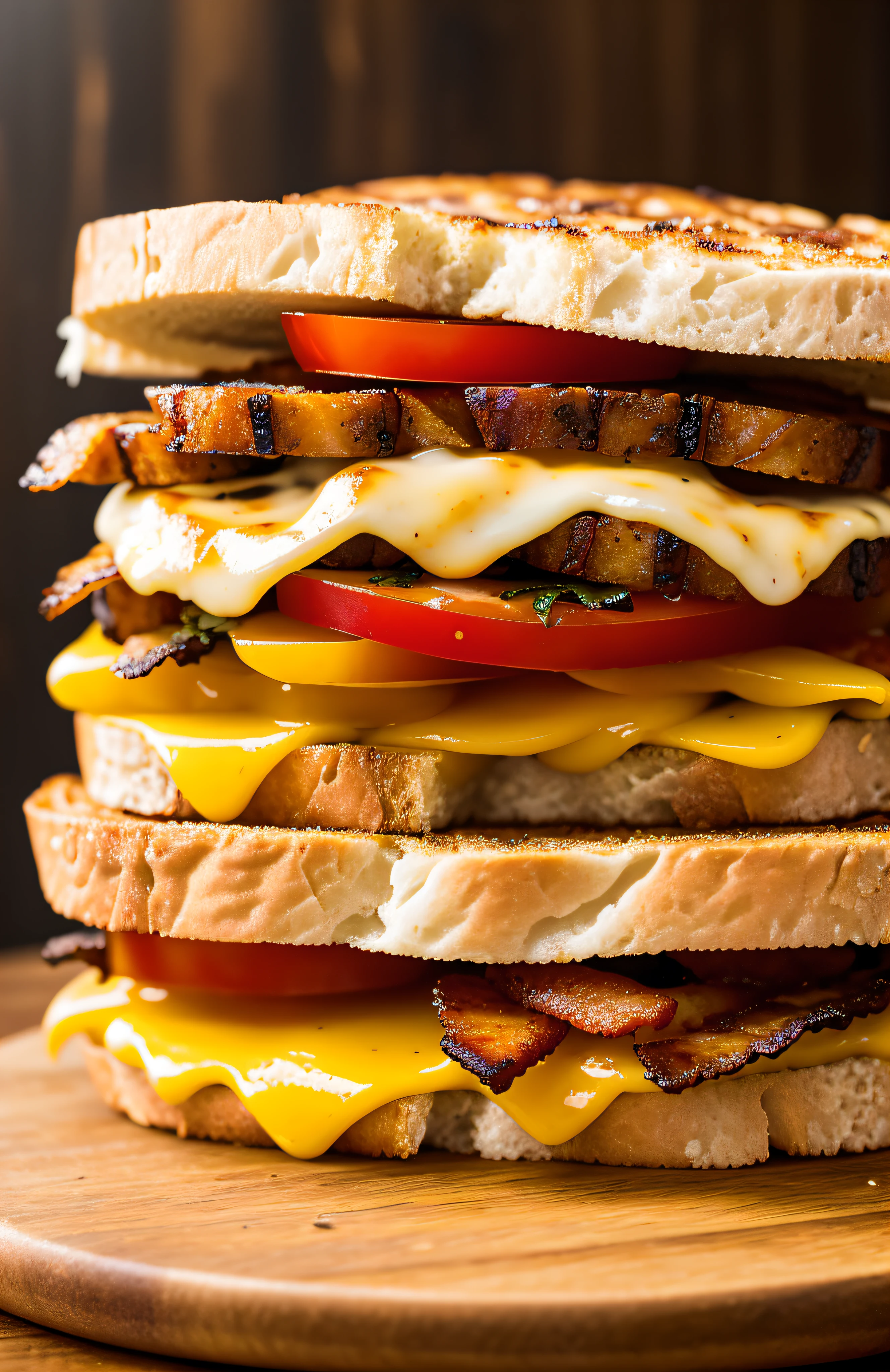 photo of a scrumptious BLT sandwich with extra bacon, (rustic diner background)+, seed bread, pepper jack cheese, (intricate details:1.12), hdr, (intricate details, hyperdetailed:1.15)