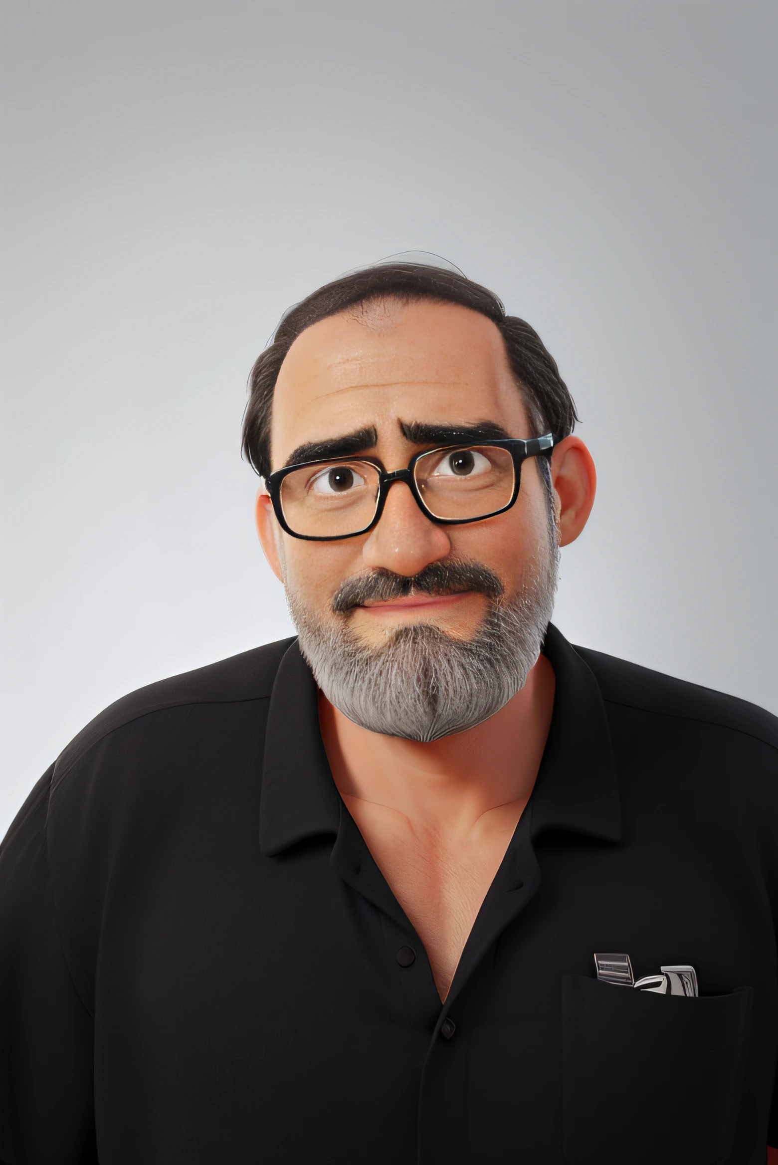 man over 40, with beard, bald head and black shirt
