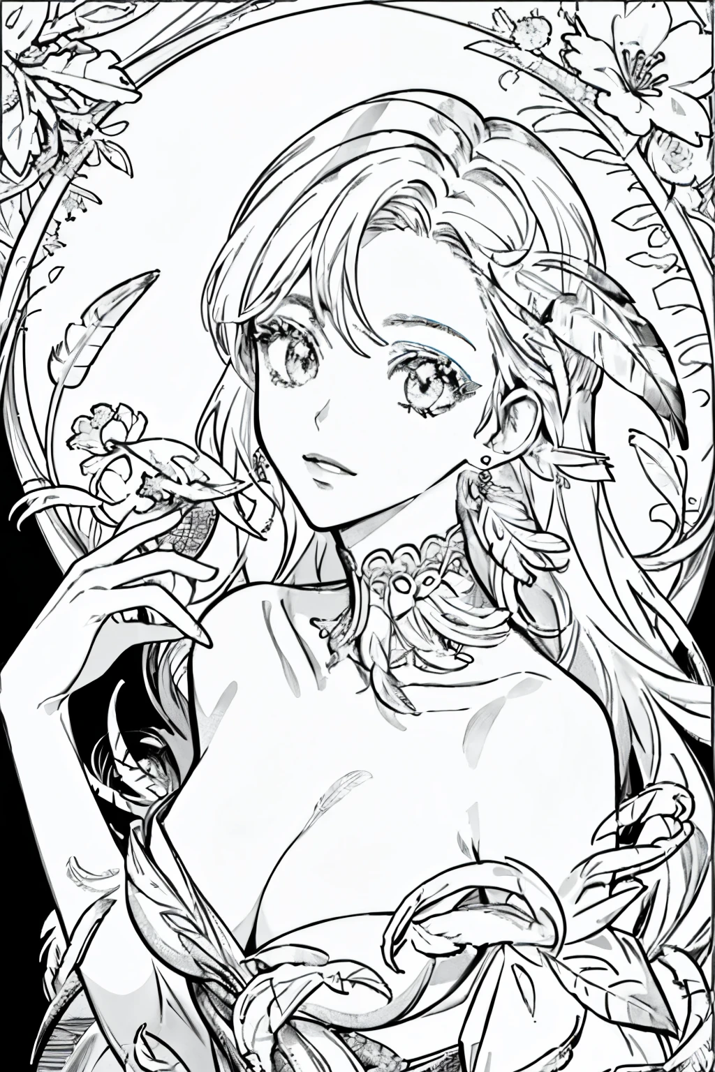 (masterpiece, top quality, best quality, official art, beautiful and aesthetic:1.2), (1girl:1.3), extremely detailed,(fractal art:1.1),(colorful:1.1)(flowers:1.3),highest detailed,(zentangle:1.2), (dynamic pose), (abstract background:1.3), (shiny skin), (many colors:1.4), ,(earrings), (feathers:1.5), nsfw:1.5, cyber sttyle girl, 1girl, solo, short hair, in nightclub ,bar, bare shoulders, BREAK, rainbow hair,long hair, breasts out:2,portrait, (from above:1.2), medium breasts, beautiful breasts, monochrome, greyscale