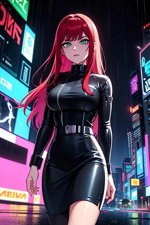 The prompt for the given theme "Cyberpunk, a noite, casal caminhando, conversando e rindo na cidade, Red-haired girl with green eyes, rapaz de cabelos pretos e brancos e olhos azuis, anime" can be:

"Cyberpunk night, couple walking, talking, and laughing in the city, a red-haired girl with green eyes, a black and white-haired boy with blue eyes, anime style, neon lights, futuristic cityscape, rain-soaked streets, glowing holographic advertisements, towering skyscrapers, bustling crowds, flying vehicles, vibrant and colorful cybernetic enhancements, urban grit, high-tech fashion, urban decay, pulsating electronic music, augmented reality overlays, advanced technology, dystopian atmosphere, dark and mysterious ambience, reflections in rain puddles, cinematic scene, detailed character design, dramatic shadows, dynamic poses, striking visuals, vivid colors, high-resolution masterpiece:1.2, ultra-detailed, realistic:1.37, professional grade, visually stunning."