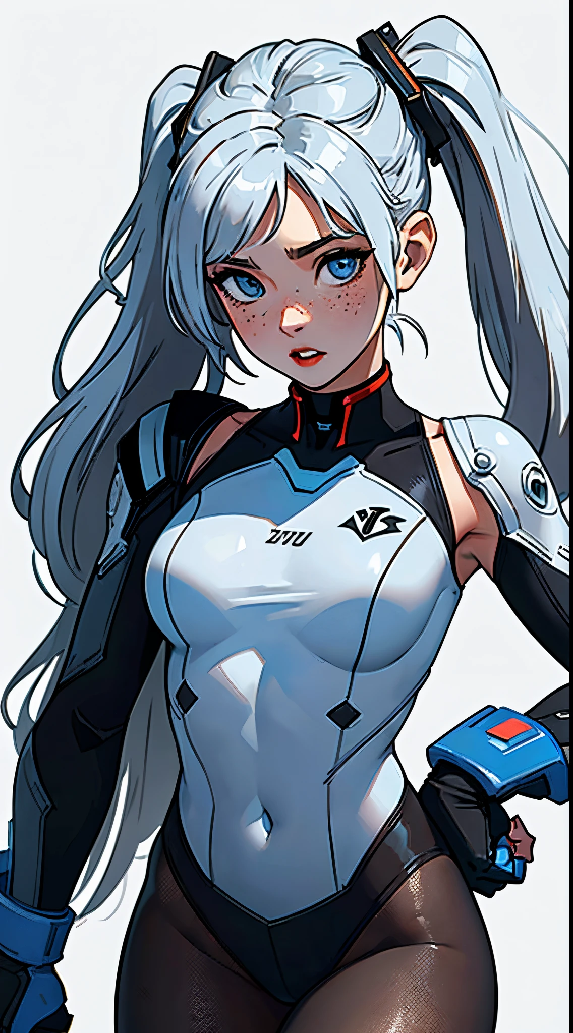 (((Young White Woman))), ((Best Quality)), ((Masterpiece)), (Detail: 1.4), 3D, A Beautiful Cyberpunk Woman with Simon Bisley-style micro thong, Genesis evangelion neon style clothing, 2-piece clothing, Long silver hair, arm tatoo, cybernetic hands, pastel, Centered, scale to fit the dimensions, nffsw (High dynamic range),Ray tracing,NVIDIA RTX,Hyper-Resolution,Unreal 5,Subsurface Dispersion, PBR Texture, Post-processing, Anisotropy Filtering, depth of fields, Maximum clarity and sharpness, Multilayer textures, Albedo and specular maps, Surface Shading, accurate simulation of light and material interactions, Perfect proportions, Octane Render, Two-tone lighting, Wide aperture, Low ISO, White Balance, thirds rule, 8K Raw, Crysisnanosuit,loraeyes,nijistyle,pantyhose, freckles, nsfw, sexual pose ,High detailed, 300dpi, pornstar, ((((white background))), (((sexy pose))), (((flirt))), Blue eyes