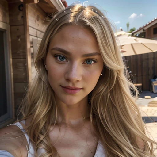 Outside  selfie, sexy , ultra realistic , no make up natural ,  , blonde hot girl professional, ) by (Jeremy Lipking:0.3), (Dittmann Anna:0.3), (Arian Mark:0.3), (Sharp focus:1.3), high detail, beautiful detailed face but realistic, hazel eyes, long blonde hair, (attractive young woman:1.3), (seductive:1.1), (blushing:1.1), hourglass body shape, small round breasts, wide hips,  taking a selfie , , , tie hairs, holding phone in front of her , , quality of Instagram pic , quality medium , normal pic with med lights , , blonde girl , taking a selfie outside with summer clothes , bad quality , iPhone quality picture, summer clothes , selfie of her outside , selfie pics c selfie pics , looking at the camera, smilling, selfie picture face , medium quality, filming herself , vlog with normal outside background, arms holding the phone to take the picture , make a little seductive face , selfie picture of hot blond