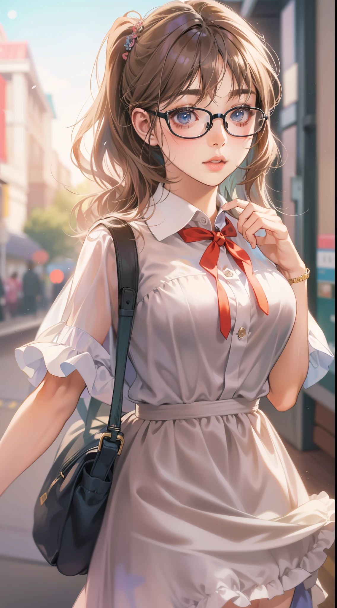 Anime - A woman in a silk dress and glasses takes a photo, small curvy loli, a hyperrealistic schoolgirl, a hyperrealistic schoolgirl, loli in dress, Cute anime waifu in a nice dress, Smooth Anime CG Art, anime highly detailed, Seductive Anime Girl, with glasses, photorealistic anime girl render, Detailed Digital Anime Art