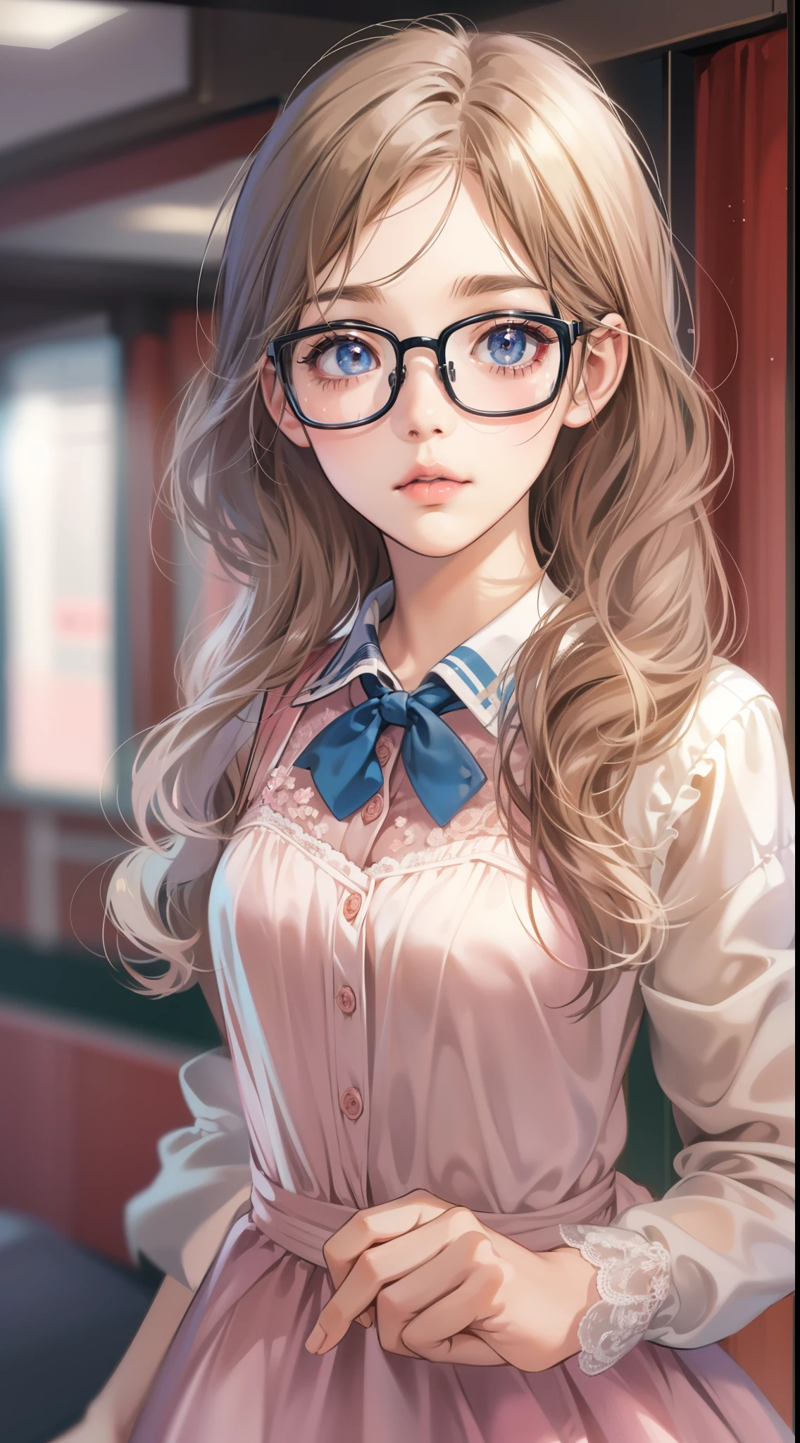 Anime - A woman in a silk dress and glasses takes a photo, small curvy loli, a hyperrealistic schoolgirl, a hyperrealistic schoolgirl, loli in dress, Cute anime waifu in a nice dress, Smooth Anime CG Art, anime highly detailed, Seductive Anime Girl, with glasses, photorealistic anime girl render, Detailed Digital Anime Art