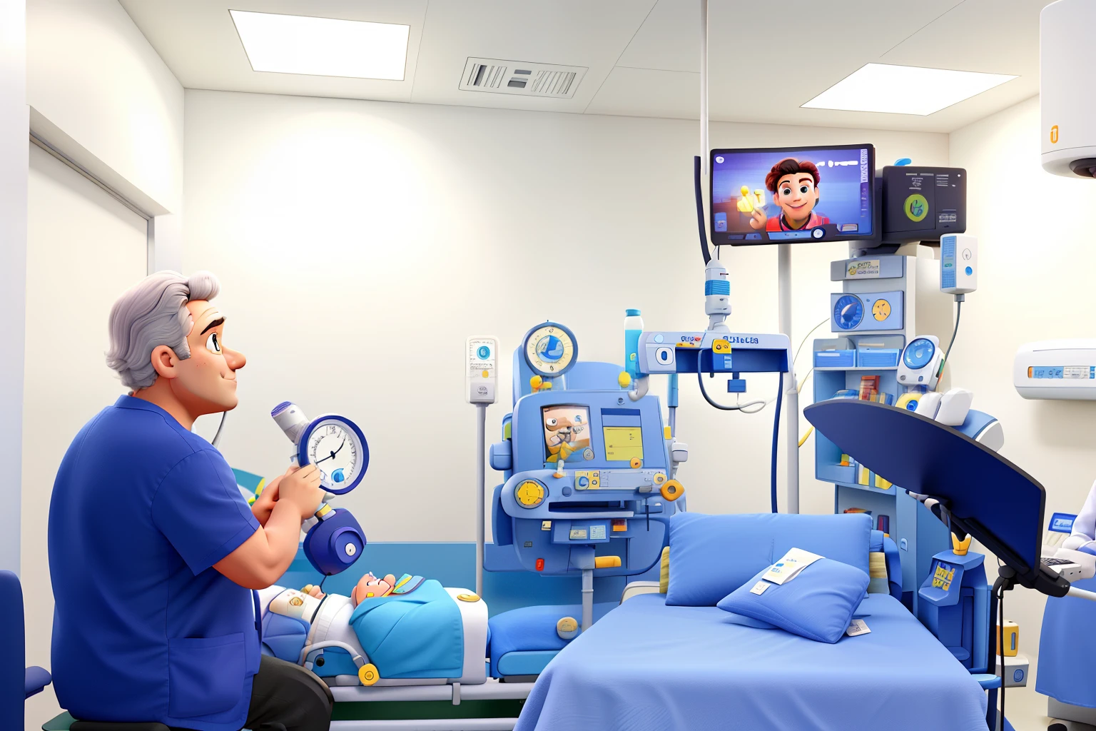 doctors expansively in Disney Pixar style hospital, alta qualidade, melhor qualidade.