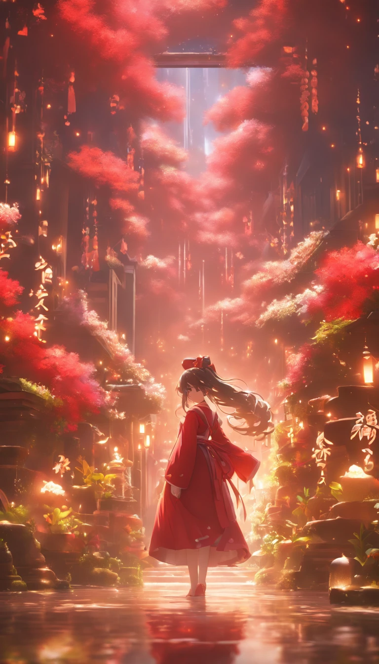 (Best Quality, 32K resolution, hight resolution, Ultra-detailed, Photorealistic,Finely drawn details), Unreal 5 Engine, tokyo illumination, Romantic motifs, Rosa making portal, Majestic background, floral environment, Beautiful scenery, Flower beds on the floor, Wallpaper aesthetics, E-commerce Live Room Background,Hyper-realistic rendering, Exquisite composition, Breathtaking wallpapers, stunning visuals, The aesthetics of landscape wallpaper, Red background, Red reflection, C4D Rendering, top-notch quality, Raw photo"