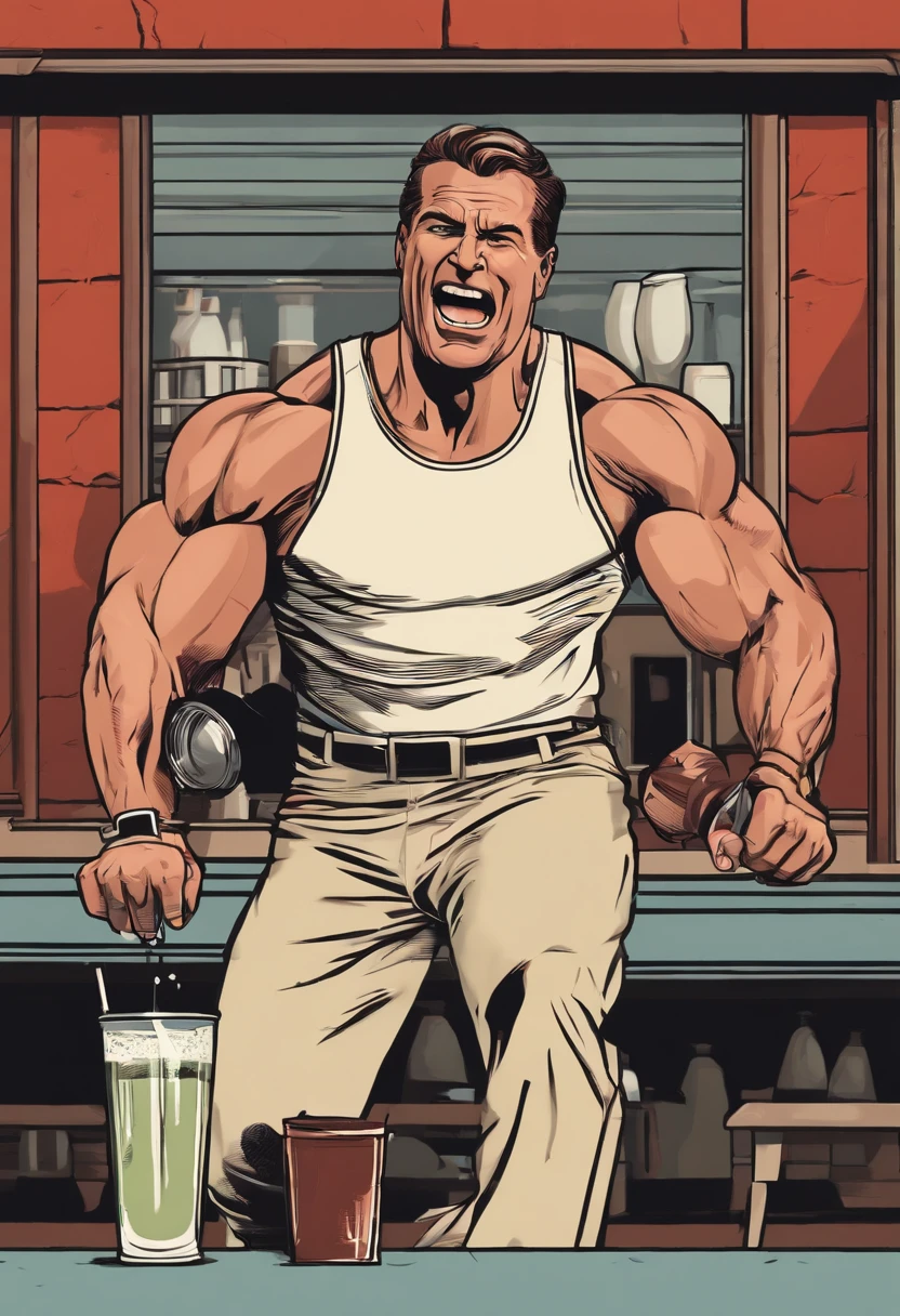 An image of the character angrily throwing a protein shake against the wall.,original,50 year old while male that is a football coach and is visibly upset