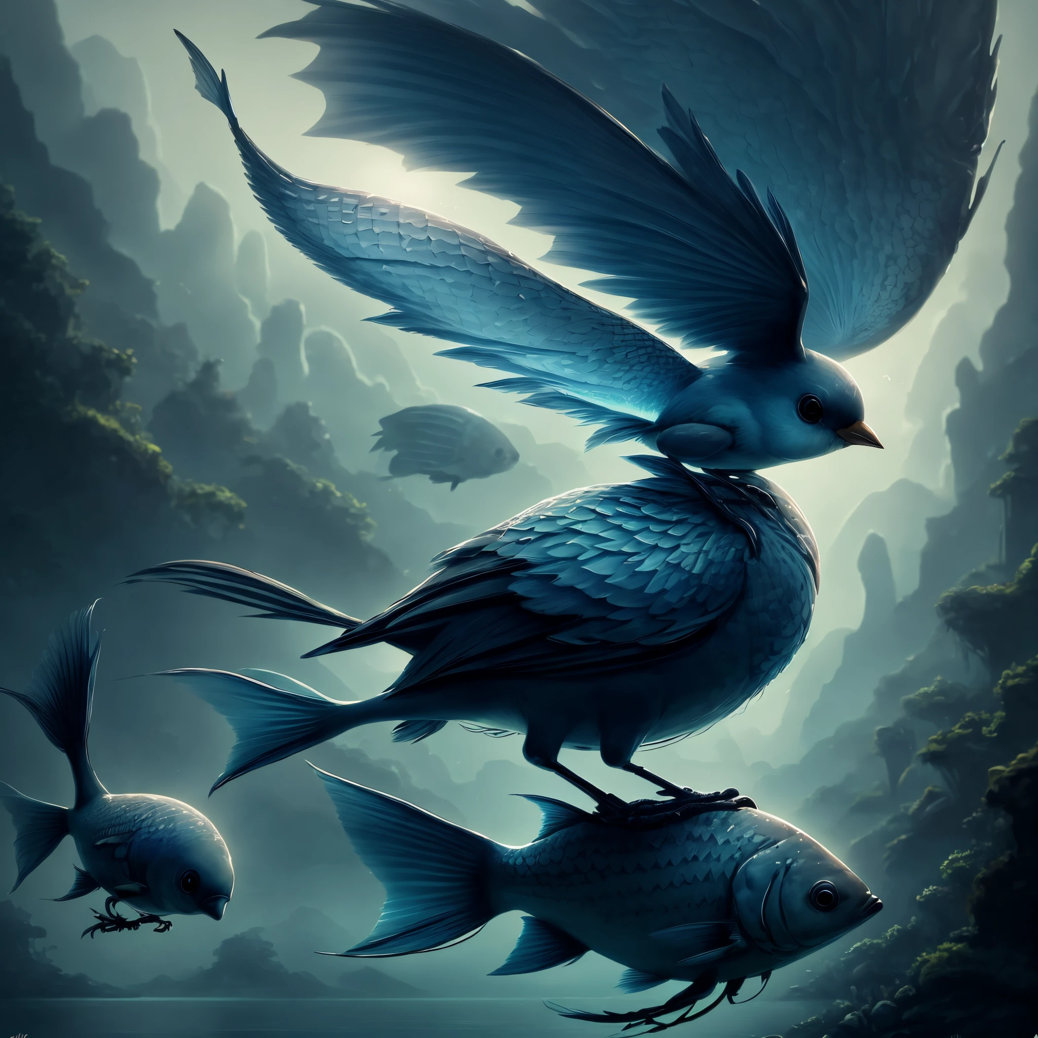 Robin bird with fish scales