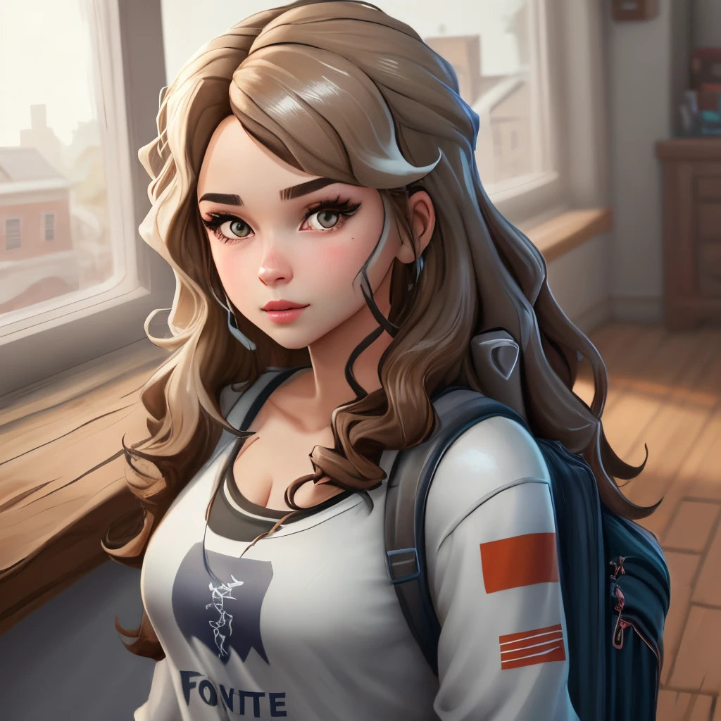 Fortnite girl with long wavy hair and brown eyes