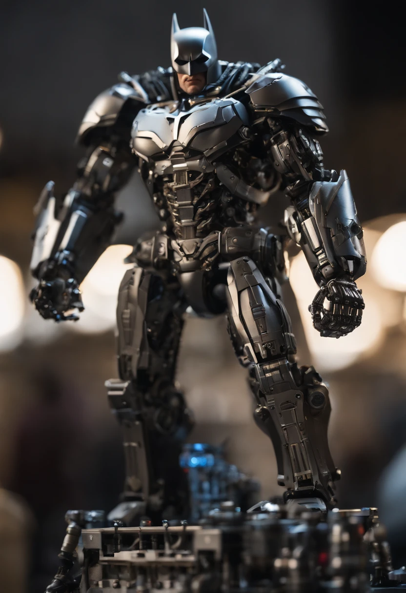 Imagine an intense scene featuring a highly detailed Batman transformed into a complete robot made out of steel, hydraulics, and computer components. Dive into the micro-detail realm to capture the intricacies of his robotic form, emphasizing the realistic representation of steel, hydraulics, and integrated computer components.
Highlight the robotic elements with extreme micro-details, showcasing the interplay of steel plates, hydraulics, and intricate computer components that make up Batman's cybernetic body. Zoom in on the mechanical joints, gears, and wiring, bringing to life the precision and complexity of his fully robotic structure.
Emphasize the texture and reflective qualities of the steel exterior, capturing the way light interacts with the metallic surface. Dive into micro-details to showcase the wear and tear, scratches, and imperfections that add authenticity to Batman's robotic form.
Consider the lighting to enhance the micro-details, using shadows to create depth and highlight the intricacies of the robotic components. Utilize the rendering capabilities to create an image with a futuristic and gritty atmosphere, conveying the seamless integration of human and machine in this fully robotic version of Batman.
Imagine the robotic Batman in a powerful and imposing pose, showcasing the strength and resilience of his machine form. Craft an image that not only captures the micro-details but also conveys the essence of this complete robot, blending the iconic Batman silhouette with the relentless precision of a steel, hydraulic, and computerized structure.
This detailed prompt aims to inspire the creation of a highly detailed and micro-focused depiction of a complete robot Batman, made out of steel, hydraulics, and computer components, with extreme attention to the intricacies of his robotic form.
