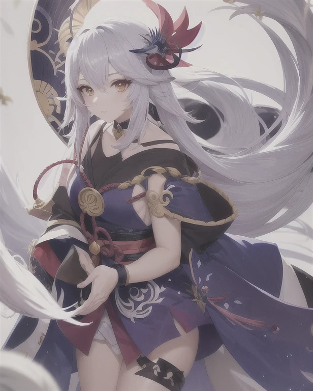 anime - imagen de estilo de una mujer con cabeza de cabra y una espada, Arte detallado de Onmyoji, Armadura inspirada en Kitsune, Retrato de Onmyoji, Chica de anime demonio, Deidad de pelo blanco, fanart detallado, Onmyoji, Personaje de anime; Arte de cuerpo completo, Arte detallado del anime digital, Anime Mujer Arte de cuerpo completo, con ojos rojos brillantes, Arte digital, con sombra, sombreado, ojos de gato, tatuajes, soleado