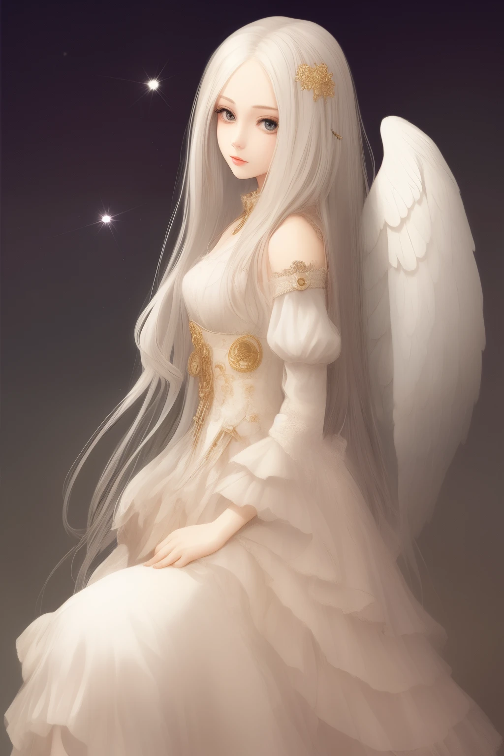 Steampunk beautiful angel girl long white hair Fantasia perfectly proportions