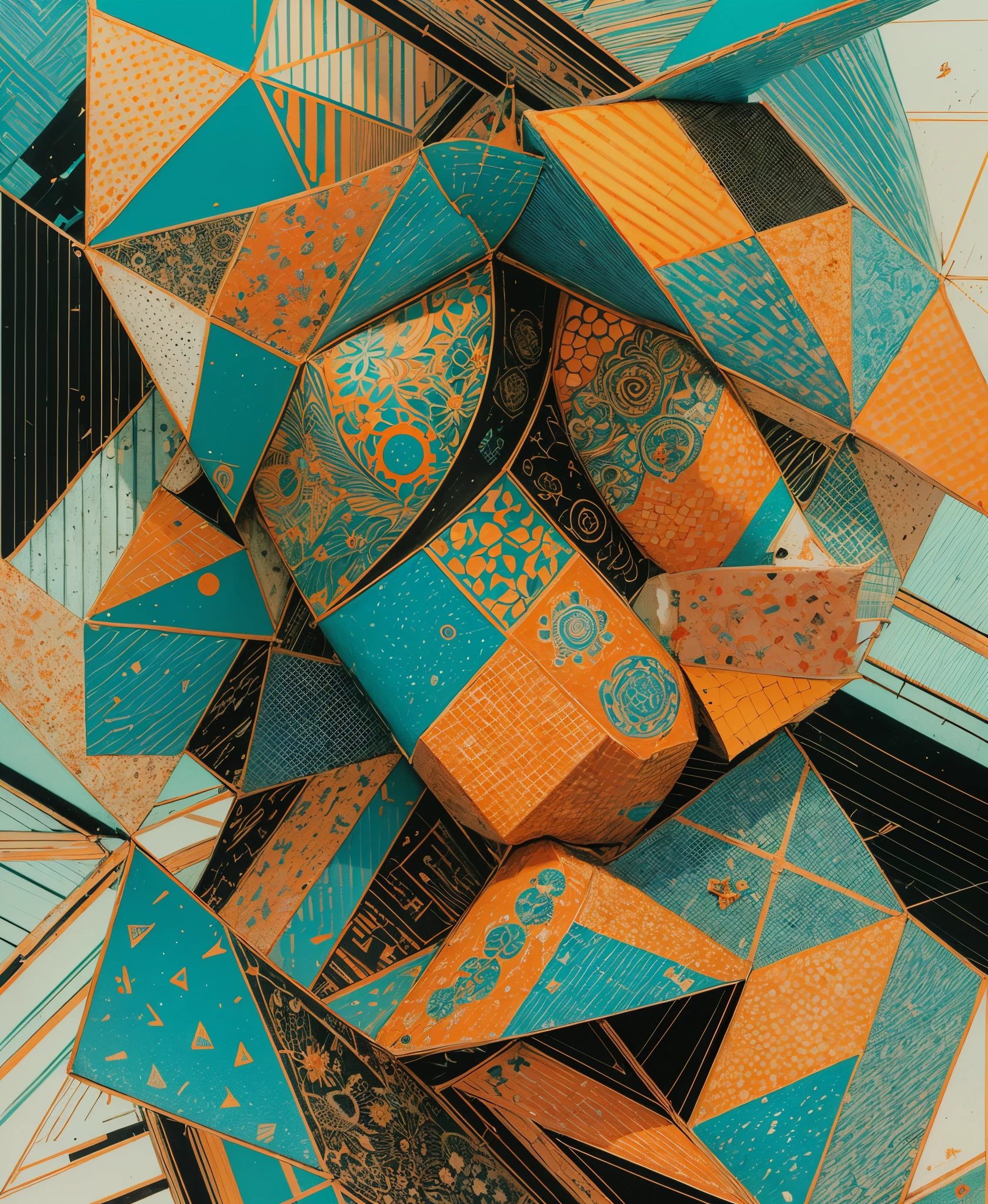 Design an abstract and geometric pattern that symbolizes unity and diversity. Create a visually engaging composition using a variety of geometric shapes (circles, triangles, squares, etc.) and patterns that blend together seamlessly. Experiment with a vibrant color palette to represent the beauty of diversity and inclusion. Incorporate different shapes, sizes, and orientations to symbolize the coming together of various elements to form a harmonious whole. The design should evoke a sense of interconnectedness and celebration of differences within a unified structure. --auto --s2