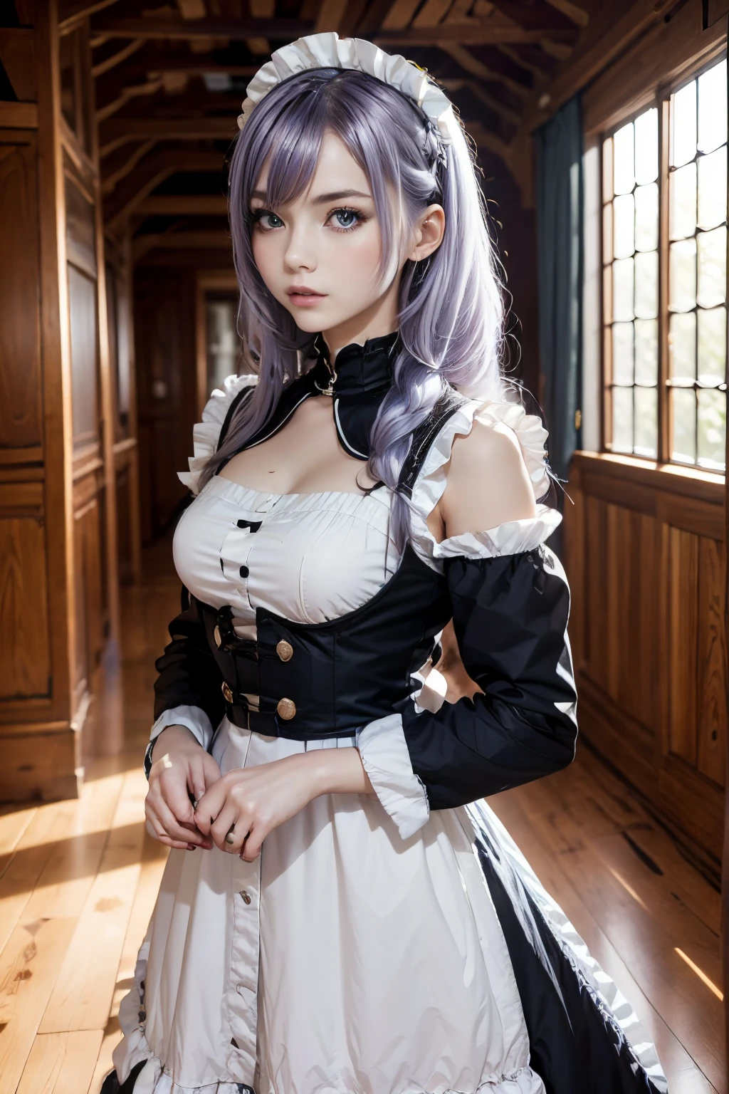 The tooltip for a given topic is as follows: "Girl with a European face, Aryan face, 20years old, Silvery-purple hair, pale purple-blue hair, Bright blue eyes, Her hair is tied up in a bun and falls to her right shoulder. (Dressed in a comfortable maid outfit...: 1.3), (((clothes in dark colors))), close-fitting clothes, (Best Quality, 4k, 8K, hight resolution, Masterpiece:1.2) Ultra-detailed features, including realistic, Photorealistic eyes and face. The figure shows the media (Insert Material) that resembles an illustration, oil painting, or 3D rendering. Girl in the garden with bright flowers and sharp focus, soft studio lighting. The overall atmosphere is calm and serene, with a touch of unearthly beauty. The color scheme is dominated by shades of black, Creating a dreamy and surreal aesthetic."