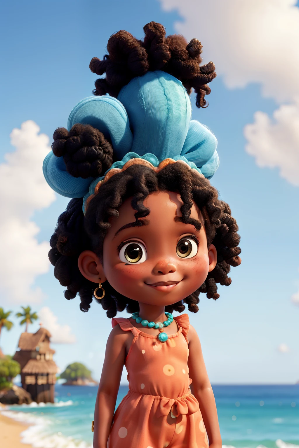 Afro girl, afro sirena baby, two buns hair, ocean, sea animals