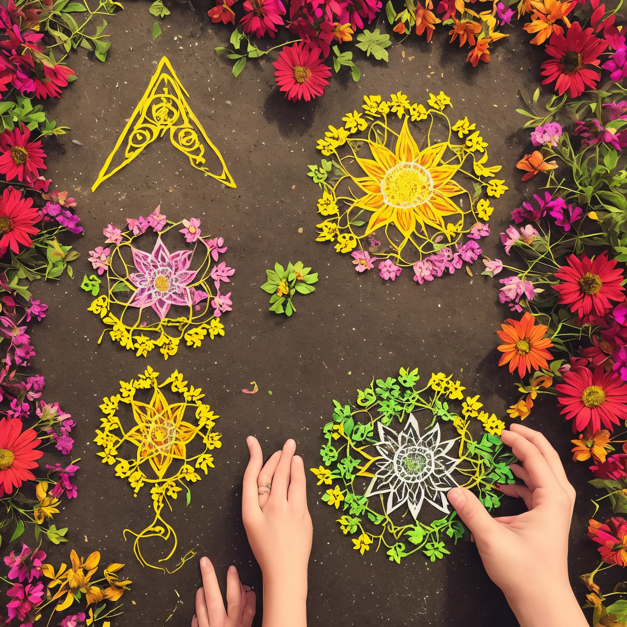 Radiant Abundance: Represente visualmente a ideia de um universo abundante, using vibrant, bright colors to symbolize the light of abundance.Caminhos Iluminados: Crie uma imagem que retrate caminhos abertos, talvez usando estradas ou trilhas, com uma luz brilhante no horizonte, simbolizando os caminhos da prosperidade se abrindo.Generous Hands: Draw or represent outstretched hands, uma oferecendo e outra recebendo, symbolizing the practice of generosity and receptivity to prosperity.Elementos da Natureza: Use elementos da natureza, like leafy trees, flowers in full bloom or waterfalls, para transmitir a ideia de crescimento, abundance and vitality.spiritual symbols: Integrate spiritual symbols that represent gratitude, Like the infinity symbol, mandalas or symbols of light, to reinforce the idea of a spiritual connection