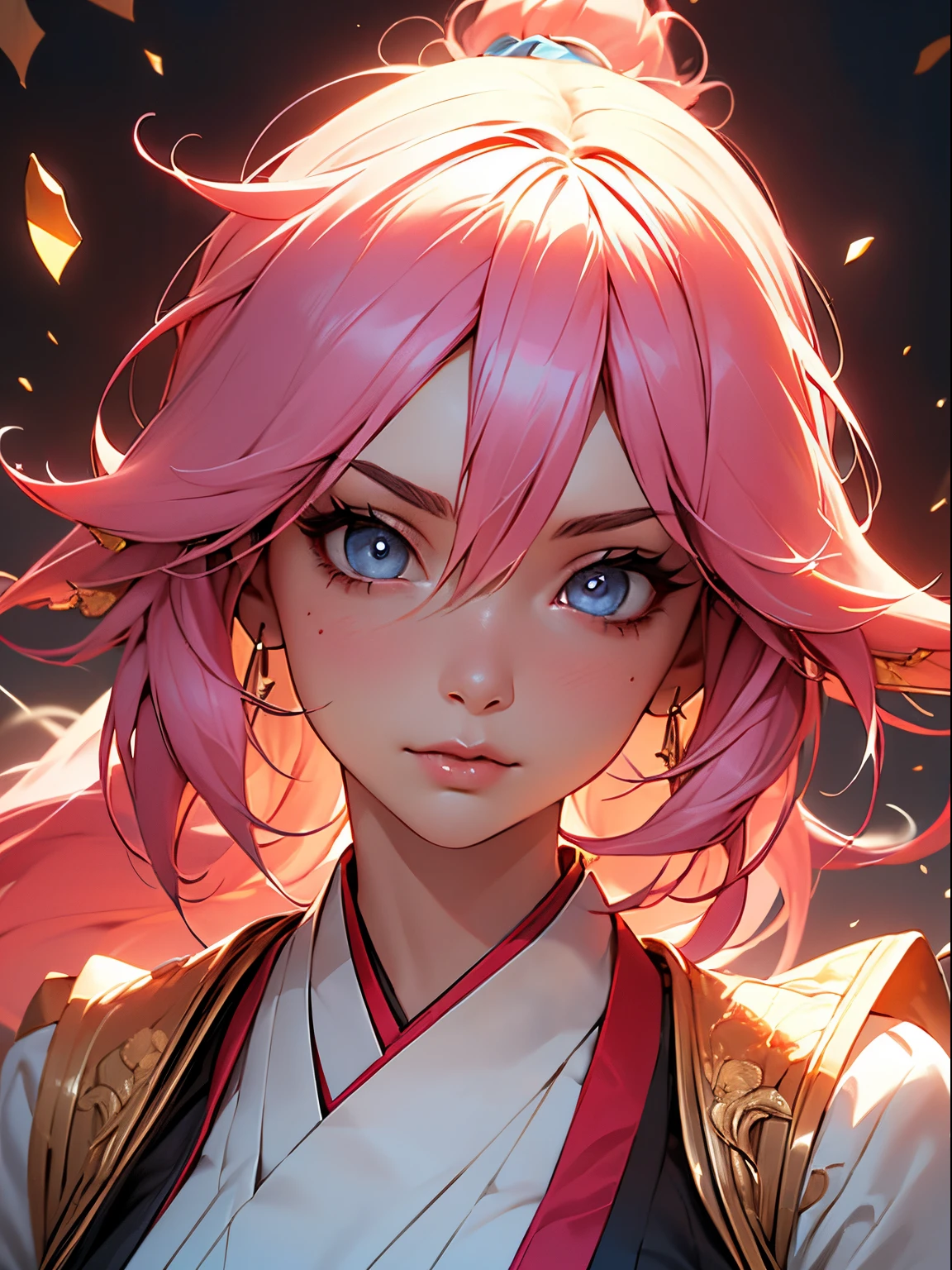niji v5, (1girl, pink hair, yae miko, japanese clothes), ((Detailed beautiful face, detailed beautiful eyes, looking at viewer, Beautiful women
face : 1.2)) Abstract expressionism, anime style, anime, high detail, glowing light, ray tracing, reflection light, drop shadow, textured skin, UHD, high quality, high details, best quality, masterpiece, miji