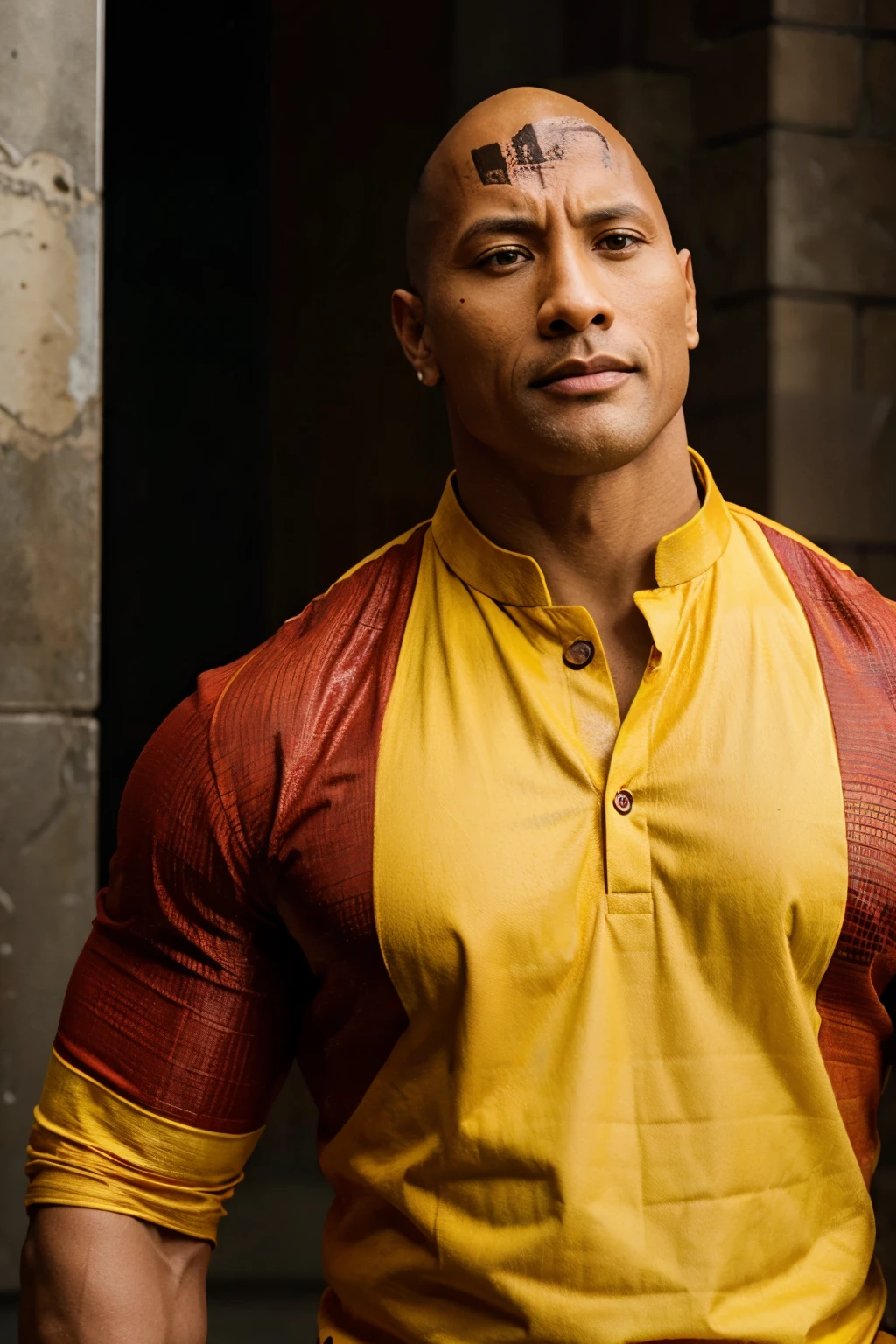 dwayne johnson wearing red and yellow kurta