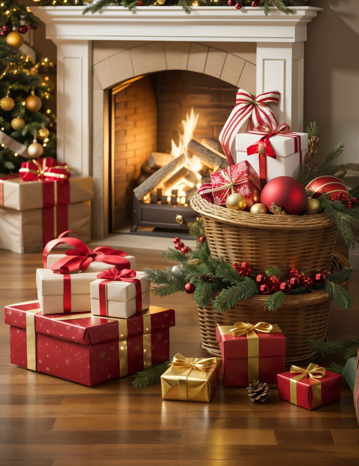 make the fireplace brass with a Christmas stocking hanging from it