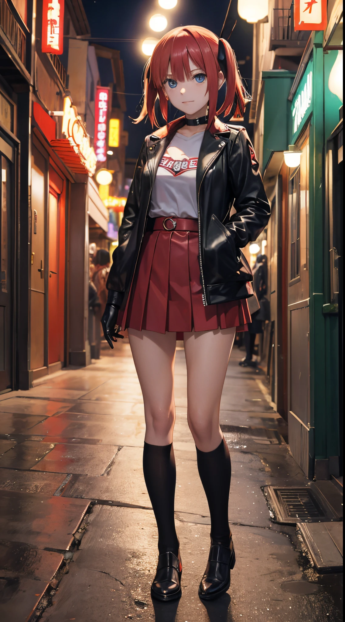 Nino Nakano feliz,manos detalladas,ropa de Harley Quin,Alley at night