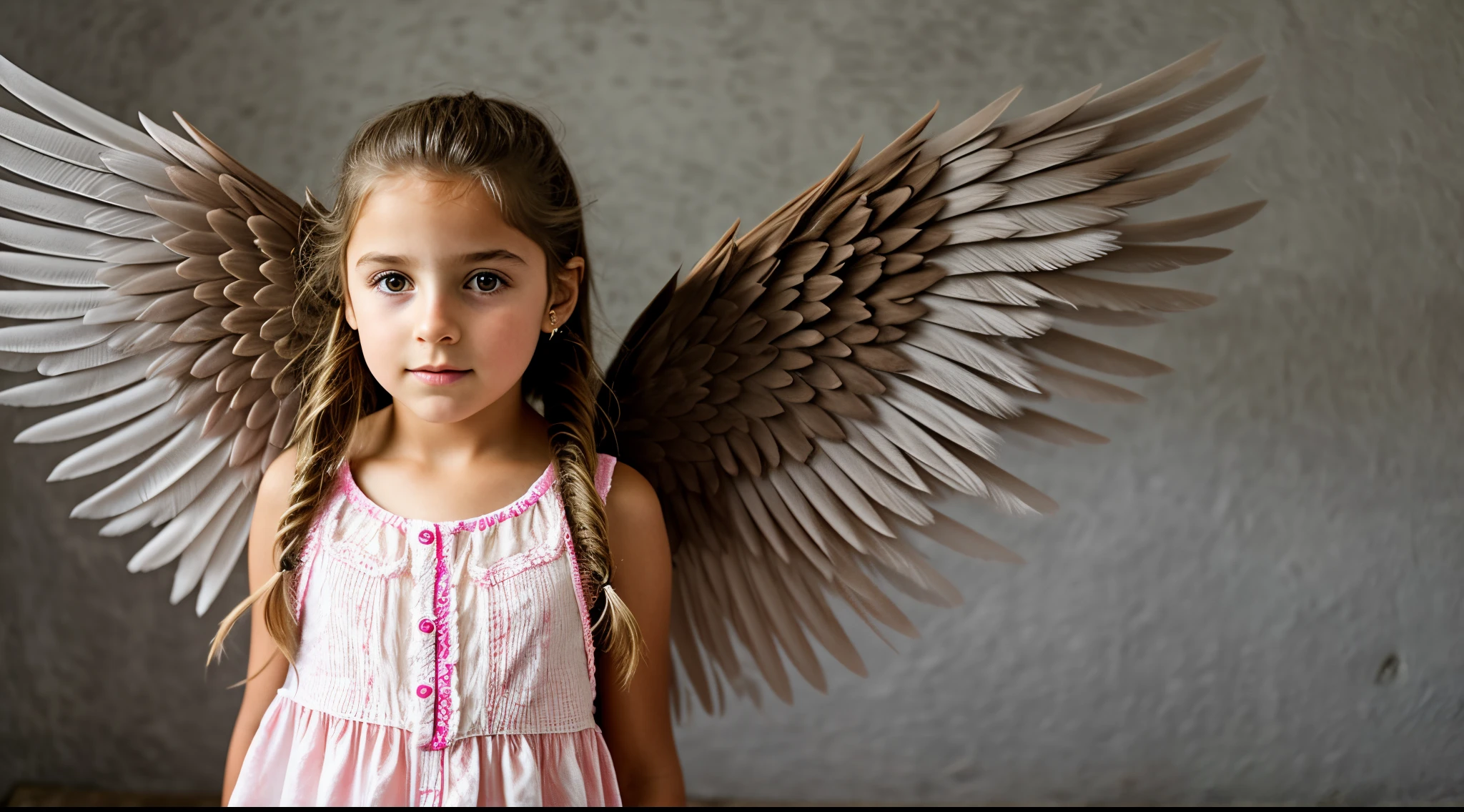 GIRL CHILD 8 YEARS OLD, LOIRA DE cabelo longos e fones de ouvido, wings of an angel