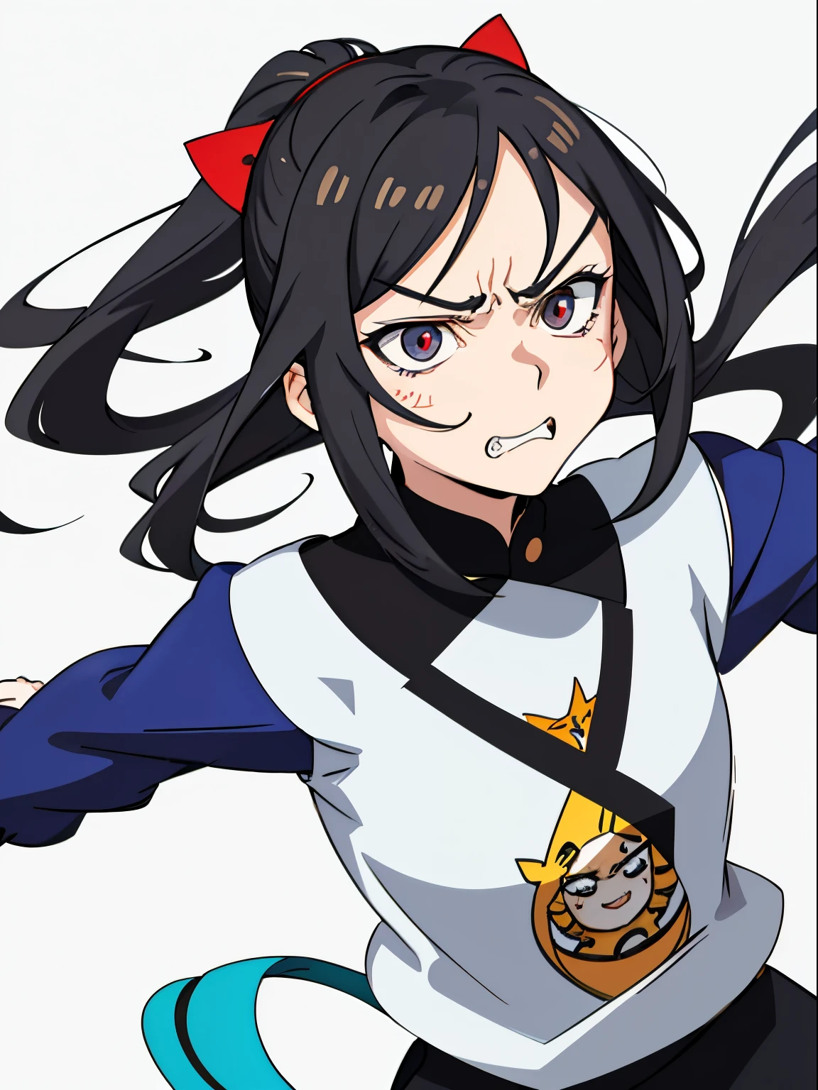 Close-up of a caricature of a woman with an angry look, jaiden animations, flat anime style shading, A smirk expression, anime moe artstyle, She has an expressive face, cel - shaded art style, in anime style, Crooked grin, annoyed expression, an angry expression, detailed fanart, marin kitagawa fanart