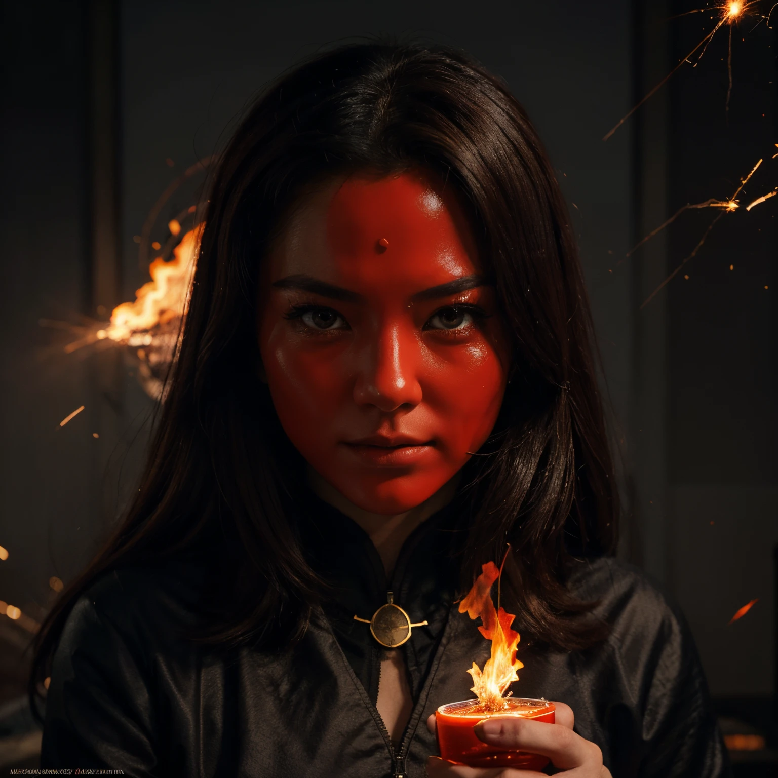 Create me Film Postet.Film Name is ''Lin Mu':The Master Agents''.That Poster include Red mask,There is a stream of sparks in the eyes,beautiful detailed flame,The Faceless,