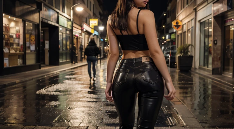 beautiful girl, see-through underwear, Underwear with frills, long coat with open front, underboob, Back alley with many passersby, big breasts, cleavage, squat, open legs, background blur, passersby on the background, Cityscape on a rainy night, Wet from rain, movie light effects, move your bra with your hands, toned abdominal muscles, facing forward, Sparkling eyes, blush, wet hair, shy, red lips, wet underwear