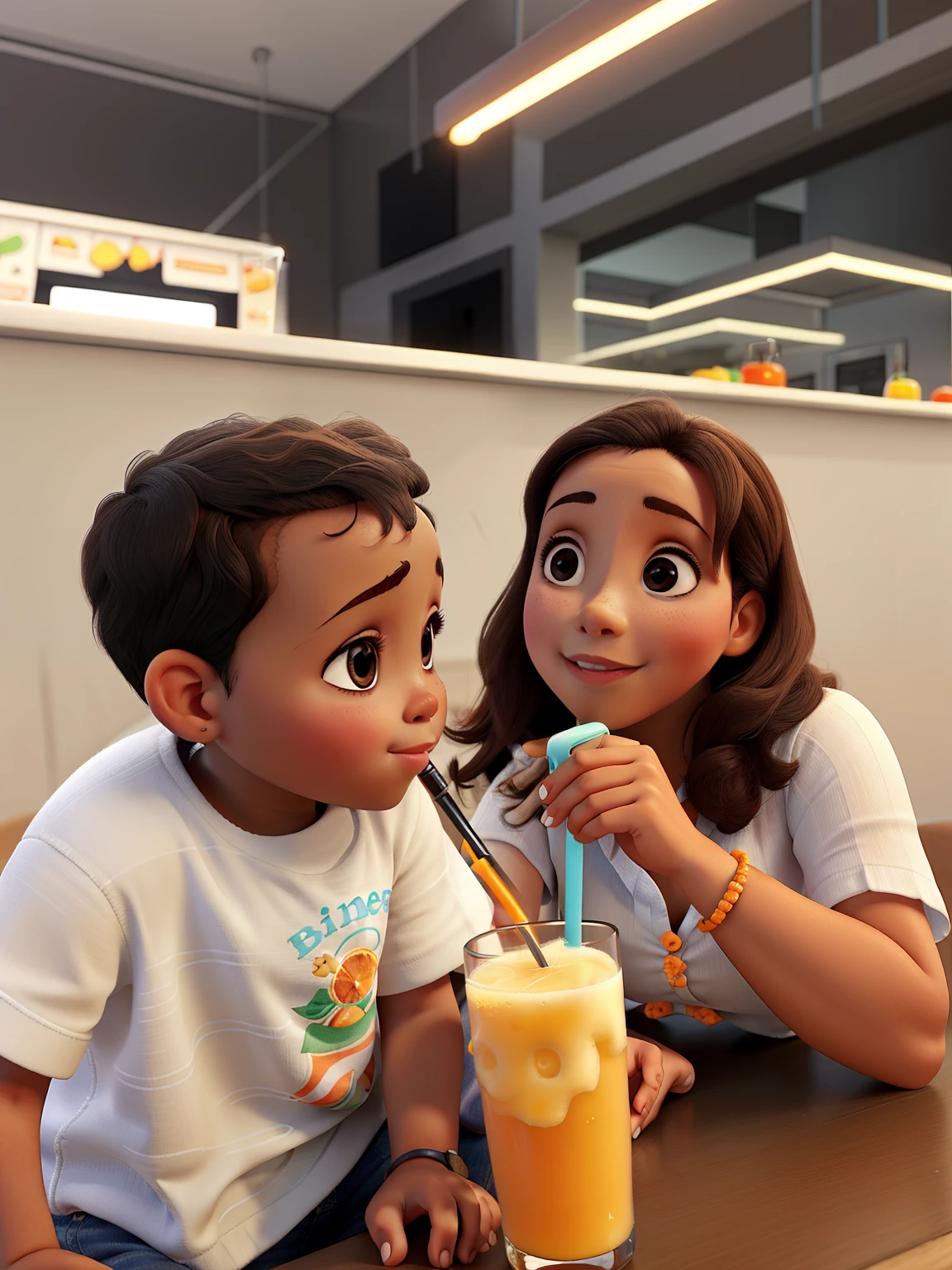 baby drinking orange juice with mom