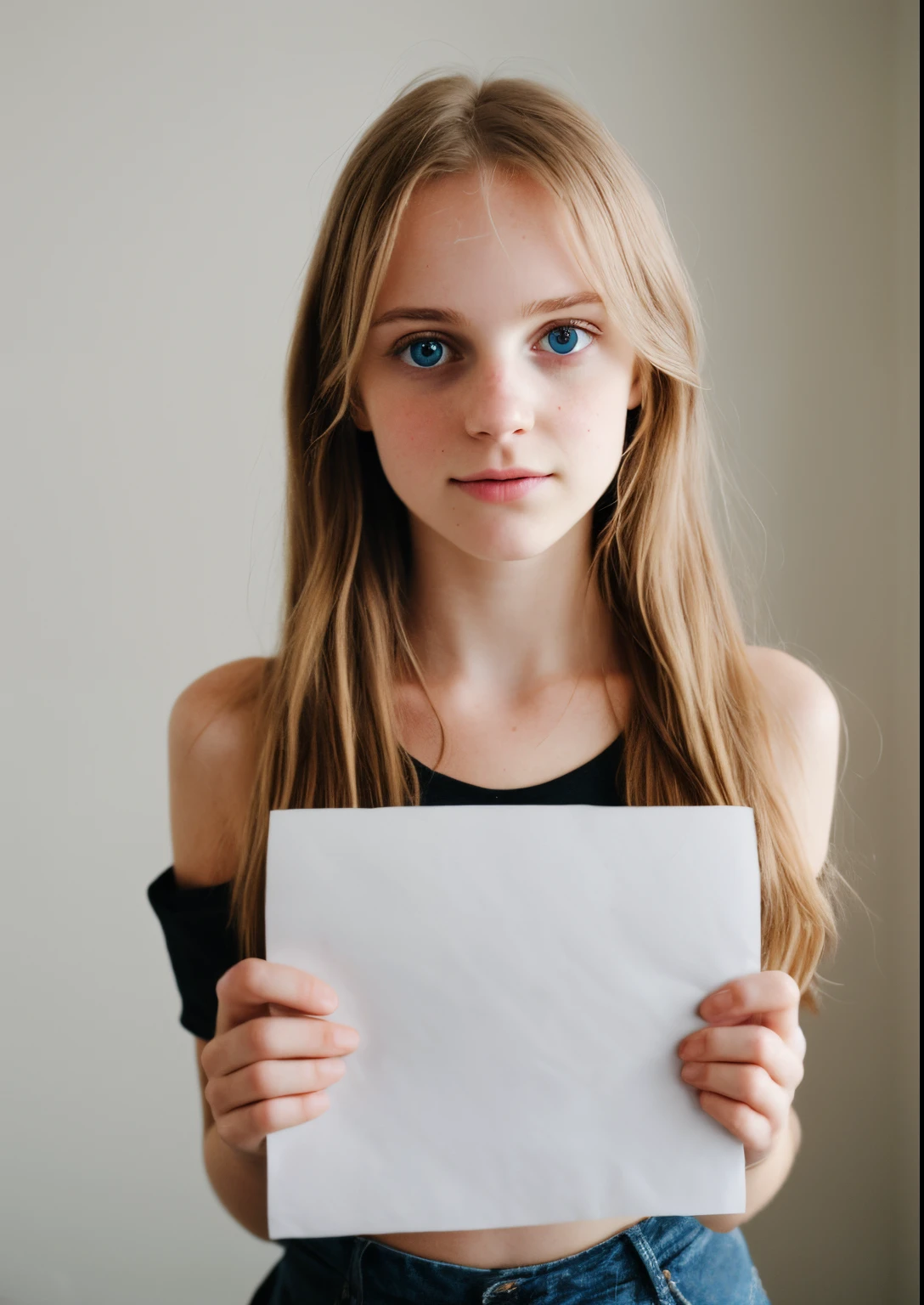 girl holding paper at camera that says ebodies