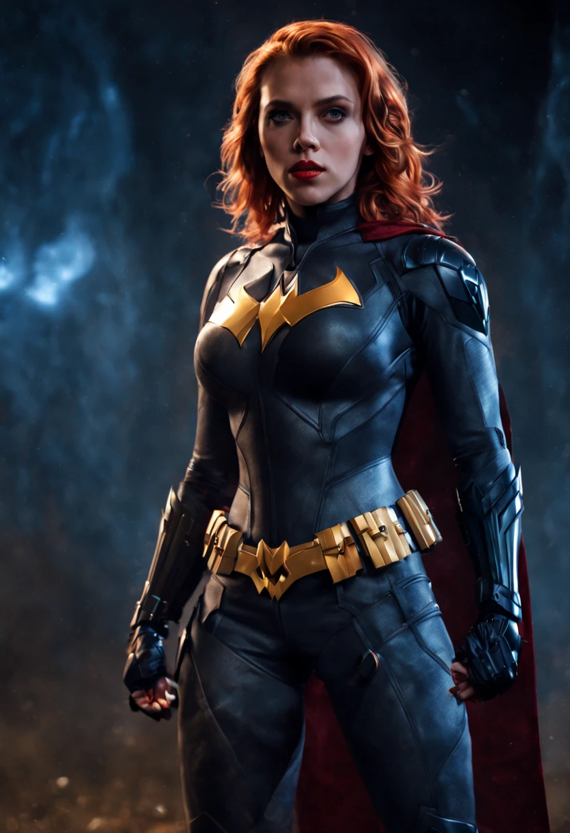 Scarlet Johansson,batgirl,full body portrait,(ultra realistic:1.2), detailed,sexy,intimidating,standing in a battlefront at night,holding her shield in her right hand,her left hand on her hip, (vivid colors), (harsh lighting), (cinematic style), (metallic armor), (dynamic pose),(wings spanning out), (mysterious background),(high-res),(sharp focus),(captivating expression),(fierce gaze),(powerful presence),(graceful stance),(fine details),(strong jawline),(full lips),(long flowing hair),(well-defined muscles),(confident posture),(defined abs),(battle scars), (glimmers of moonlight), (contrasting shadows), (high contrast), (dramatic atmosphere), (prominent silhouette), (strong contrast between light and dark), (tension in the air), (ethereal glow), (intriguing composition), (striking visual impact), (intense energy), (glistening armor), (eye-catching artwork), (imposing presence),(mysterious aura).