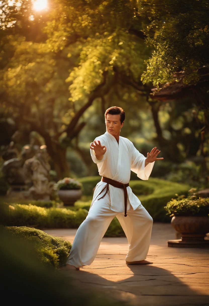 A photo of the character practicing Tai Chi in a serene garden,original,he is rick astley
