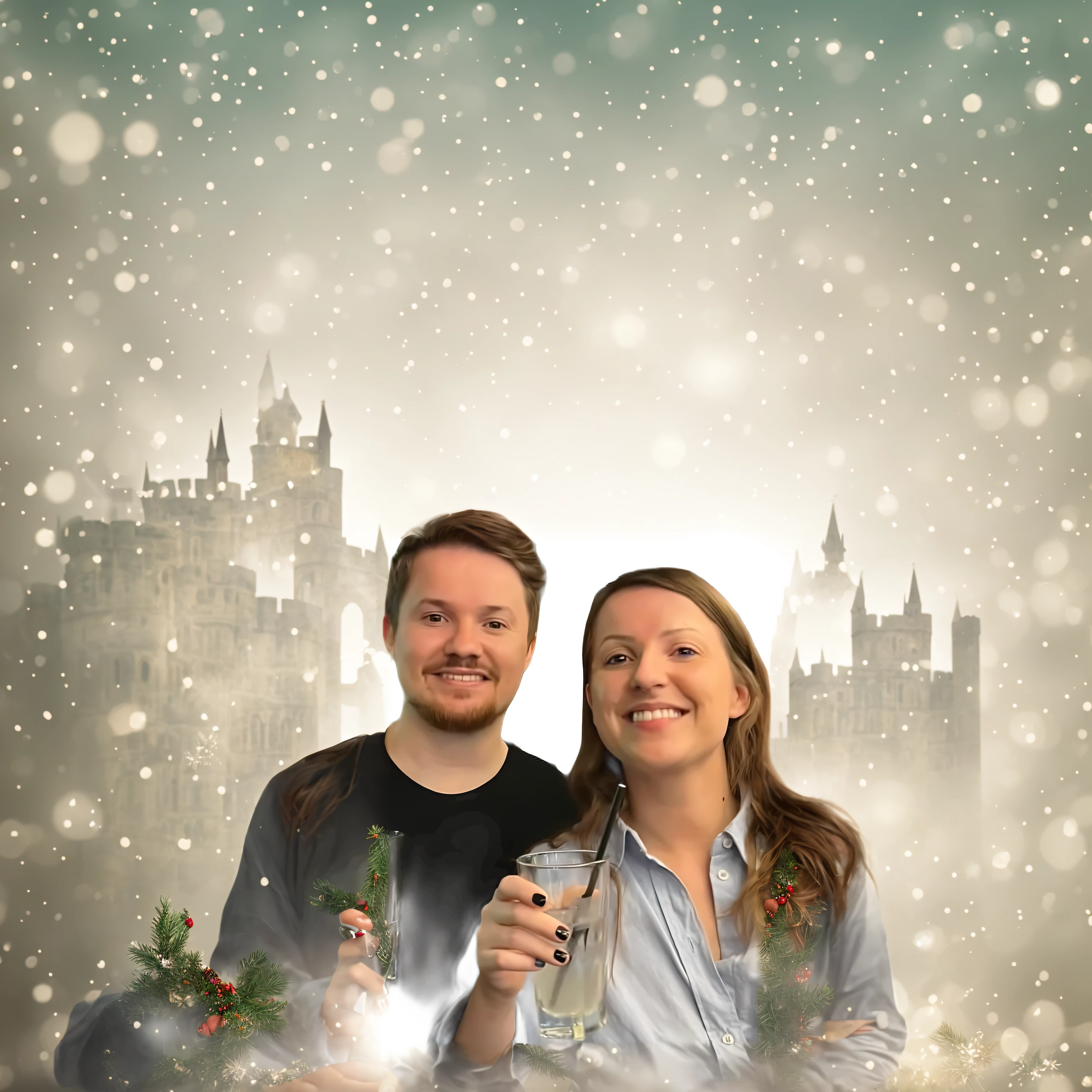 Image background with Windsor Castle, decorated with Christmas theme