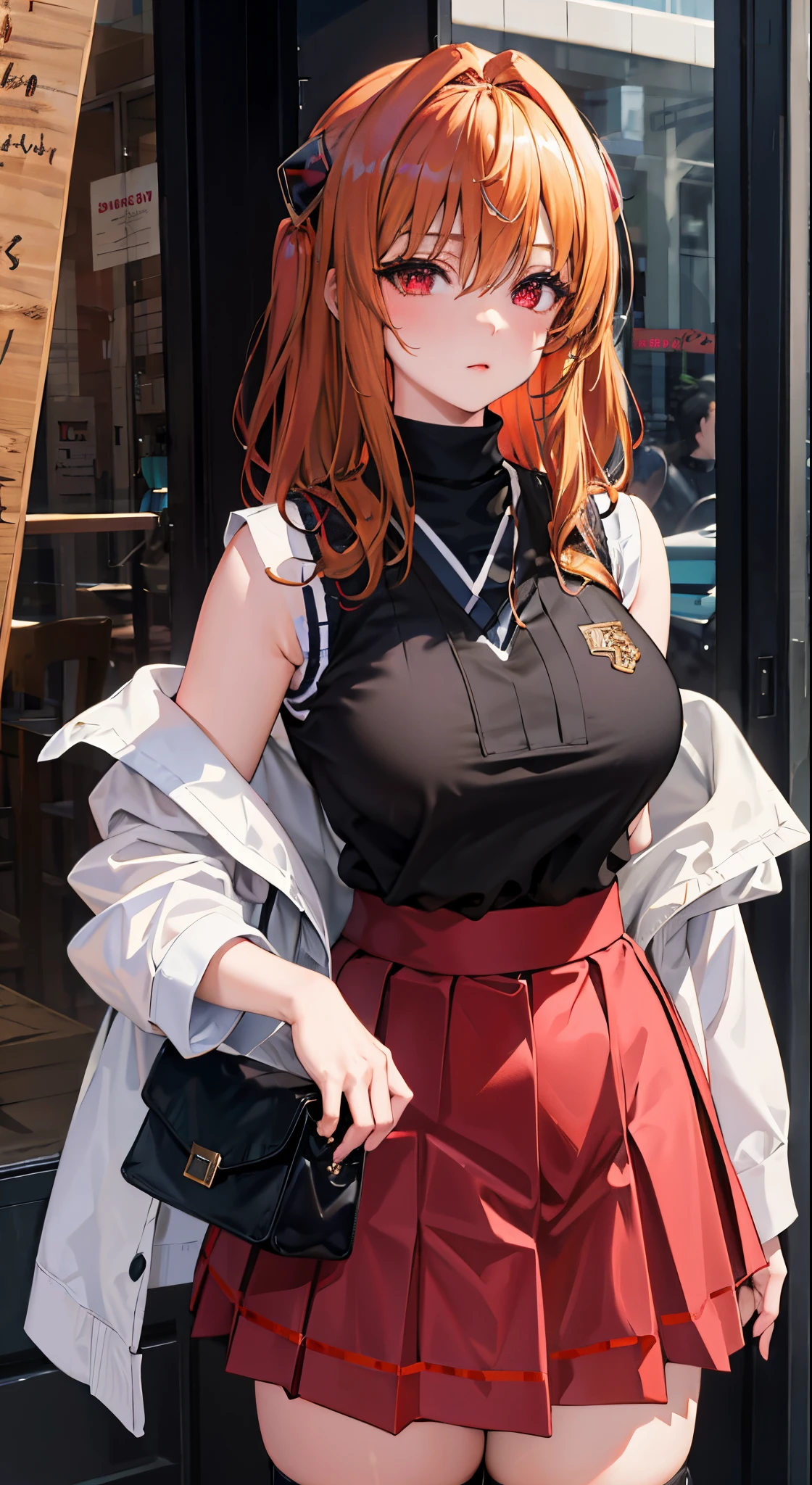 (masterpiece:1.6, best quality), (finely detailed beautiful eyes: 1.2), phyami, yamisch, 1girl, long hair, solo, school uniform, hair ornament, hair between eyes, two side up, blonde hair, very long hair, skirt, red eyes, thigh strap, sweater vest, plaid skirt, plaid, socks, two side up, hair ornament, pleated skirt, kneehighs
,