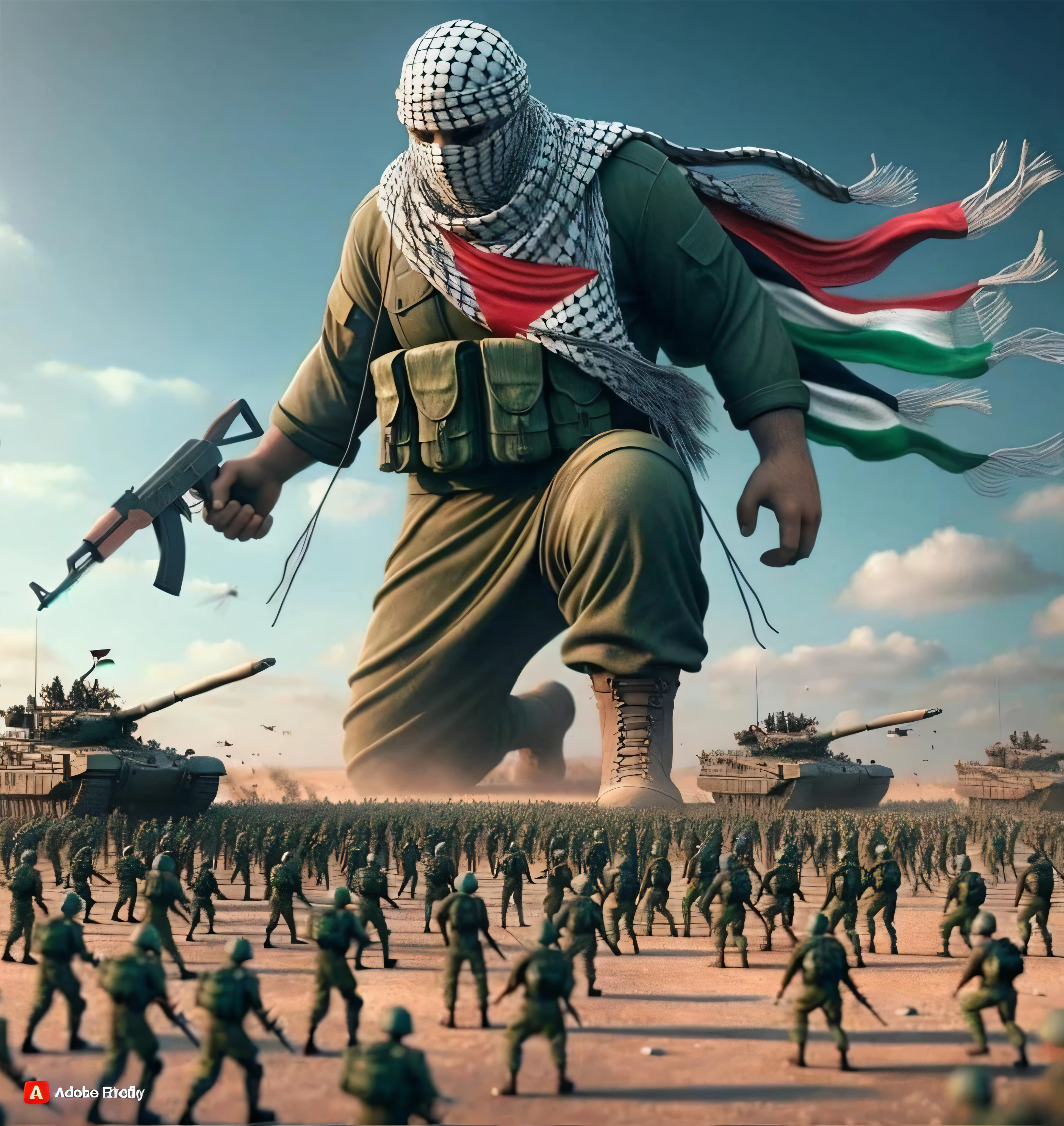 a group of soldiers in a desert with a machine gun, invading army background, inspired by Igor Morski, freedom fighter, by Ahmed Karahisari, by Yehia Dessouki, by Mustafa Rakim, by Tadeusz Pruszkówski, by Mstislav Dobuzhinsky, by Nabil Kanso