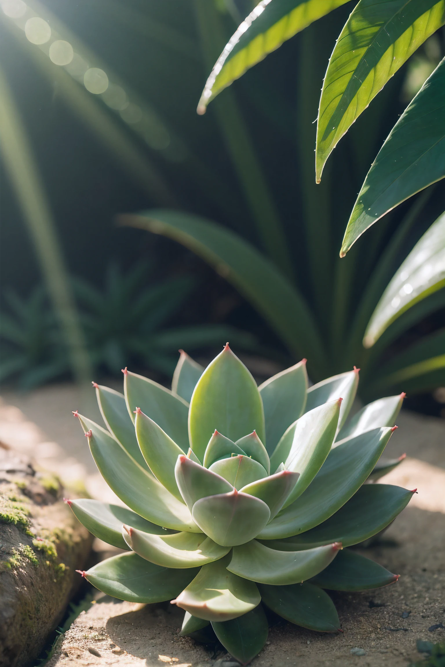 hyper quality,high detail,high resolution,FHD,1080P,2K4K18K,Succulents, natural sunlight, green world background, bright colors, excellent light and shadow effects, fresh and natural atmosphere