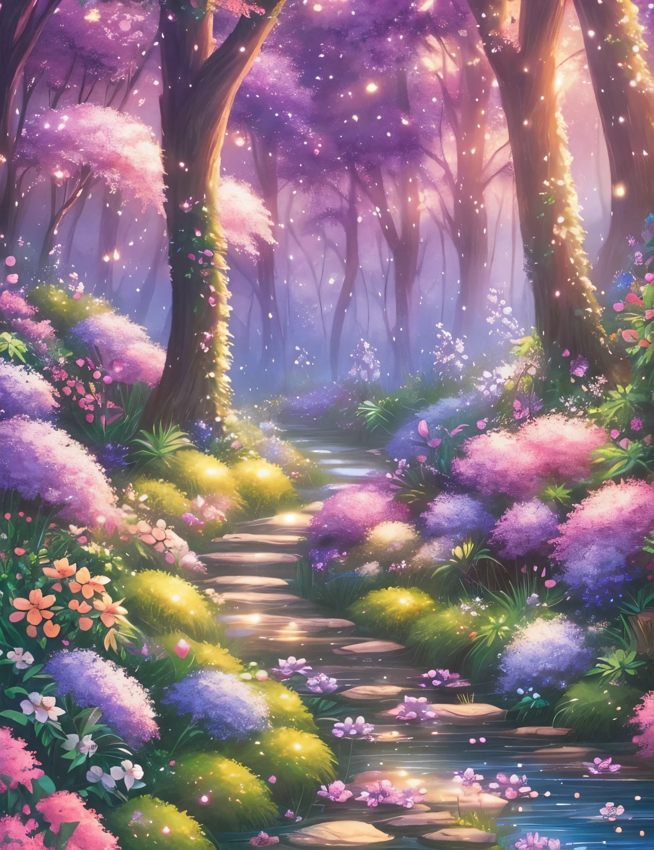 Create a captivating illustration in the enchanting style of Studio Ghibli, depicting a whimsical woodland scene. Picture lush, animated trees with leaves in vibrant shades of green and olive, alongside colorful flowers in a palette that includes lilac. Infuse the atmosphere with the magic of twilight by incorporating bright, lively colors, and don't forget to add points of brilliance and lighter tones for that signature Ghibli touch.  Animate dancing butterflies with wings that shimmer in the fading daylight, and portray a curious fox with a serene expression, perfectly capturing the Studio Ghibli essence. Introduce an adventurous ladybug exploring the scene, and have singing birds perched on branches, harmonizing with the tranquil ambiance.  Ensure that the overall composition reflects the Studio Ghibli aesthetic, emphasizing a sense of wonder and magic. Pay careful attention to details, using a combination of soft lines and vibrant colors to convey the serene demeanor of the fox and the lightness of the butterflies in this enchanting world. --auto --s2