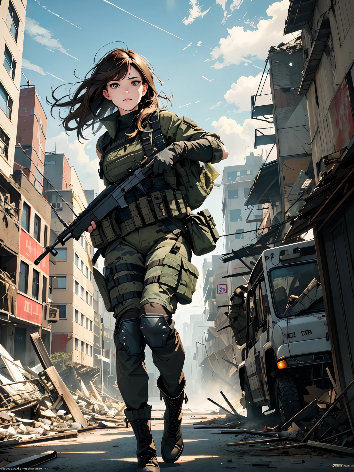 Urban Warfare、female soldier in the ruins