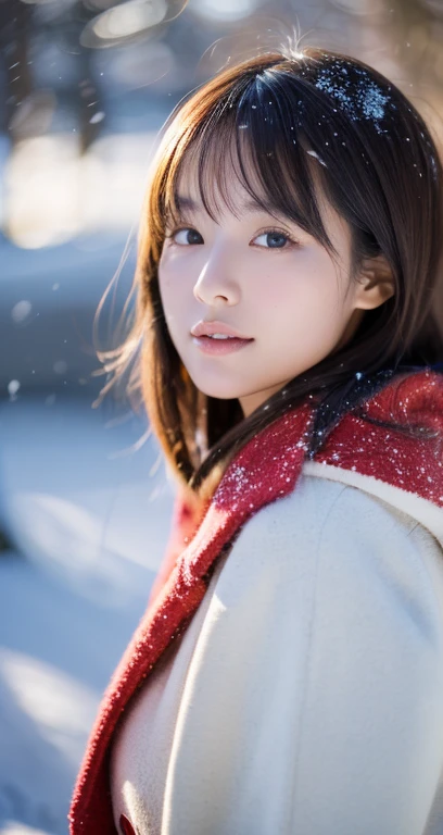 masterpiece , best quality, ultra-detailed, photo, an extremely delicate and beautiful,high resolution, 
1girl, 25 years old, japanese beautiful girl,
small breasts, plump full lips, wavy hair,short hair, one small mole under the eyes, 
detailed eyes,detailed facial features, detailed arms,detailed fingers,detailed legs,
cowboy shot , snowscape, blush,red coat, 
film grain, single-lens reflex camera, 35mm lens focal length