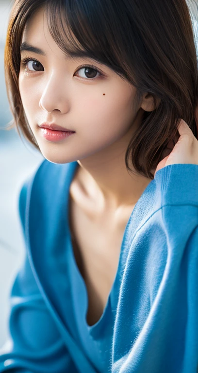 masterpiece , best quality, ultra-detailed, photo, an extremely delicate and beautiful, high resolution,
1girl, 25 years old, japanese beautiful girl,
small breasts, (plump lips), wavy hair, short hair, one small mole under the eyes,
detailed eyes, detailed facial features, detailed arms, detailed fingers, detailed legs,
cowboy shot , snowy, blush, blue coat,
film grain, single-lens reflex camera, 35mm lens focal length