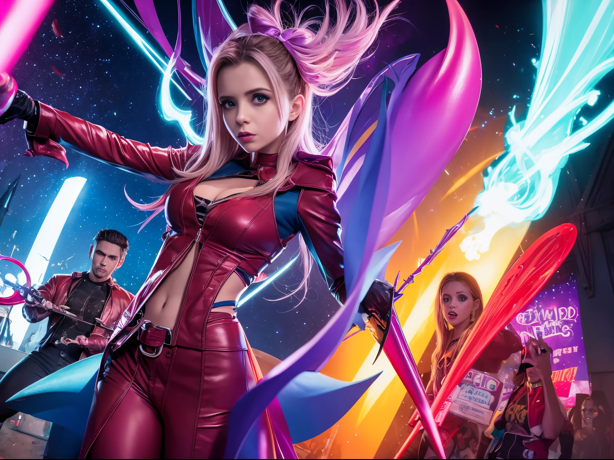 Transform Buffy the Vampire Slayers universe into a pop art spectacle, where vampires burst forth with vibrant colors and dynamic shapes, turning the dark and mystical into a visually striking pop extravaganza.