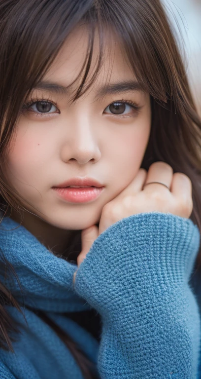 (((masterpiece, best quality,ultra-detailed,8k,high resolution))), (upper body),24 years old ,Japanese girl, 1girl, short hair, (Cover half face with a turtleneck sweater:1.7)