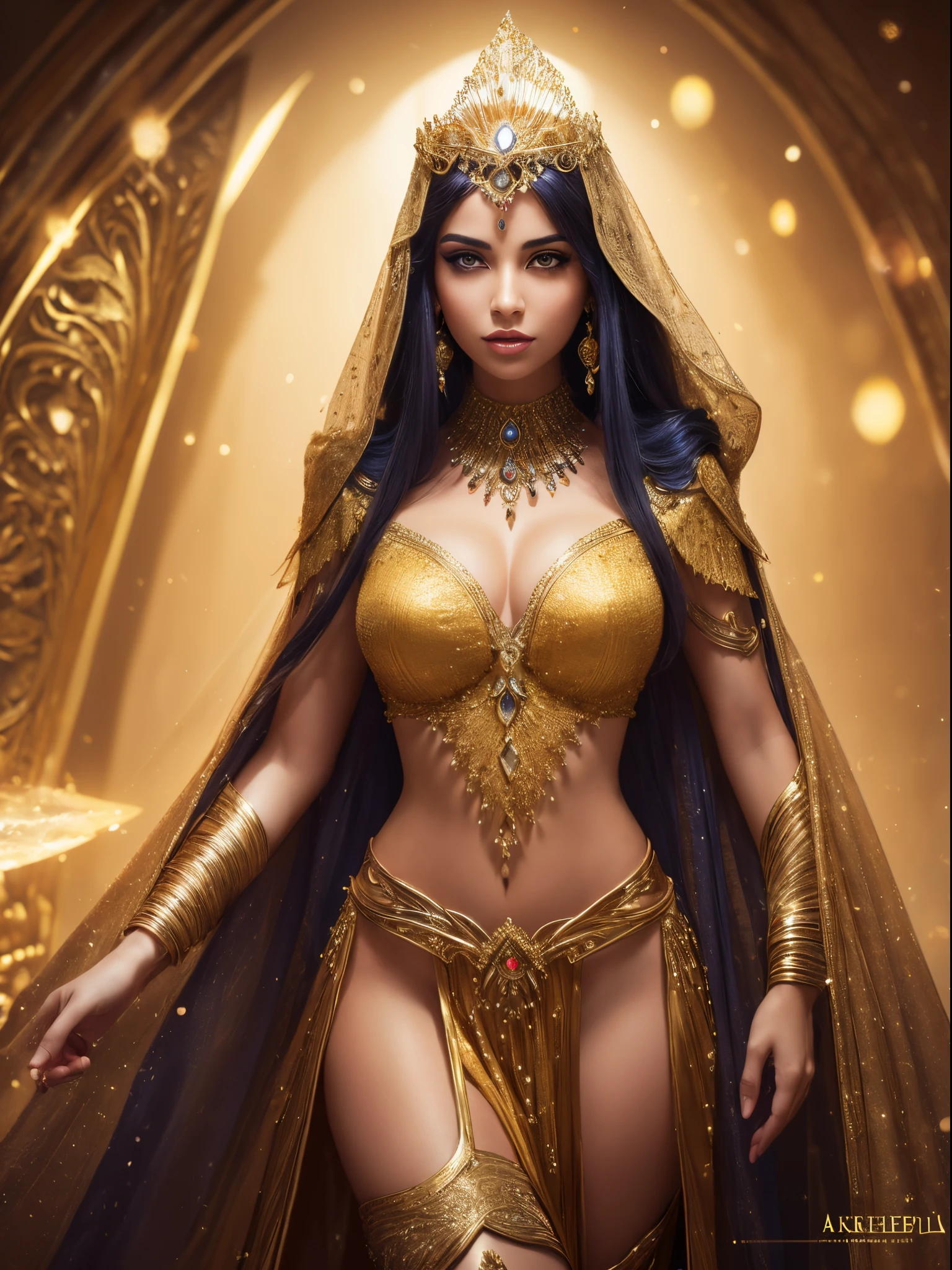 ((Film grain, bokeh, light particles ,Dust, Extreme camera angle)), woman posing in yellow outfit and veil splashart, a beautiful fantasy empress, fantasy woman, Arabian princess, ((a beautiful fantasy empress)), karol bak uhd, alluring mesmer woman, digital fantasy art ), beautiful fantasy art, beautiful goddess, Arabian beauty, 4k fantasy art, Beautiful sorceress, The Persian Princess, beautiful oriental woman,