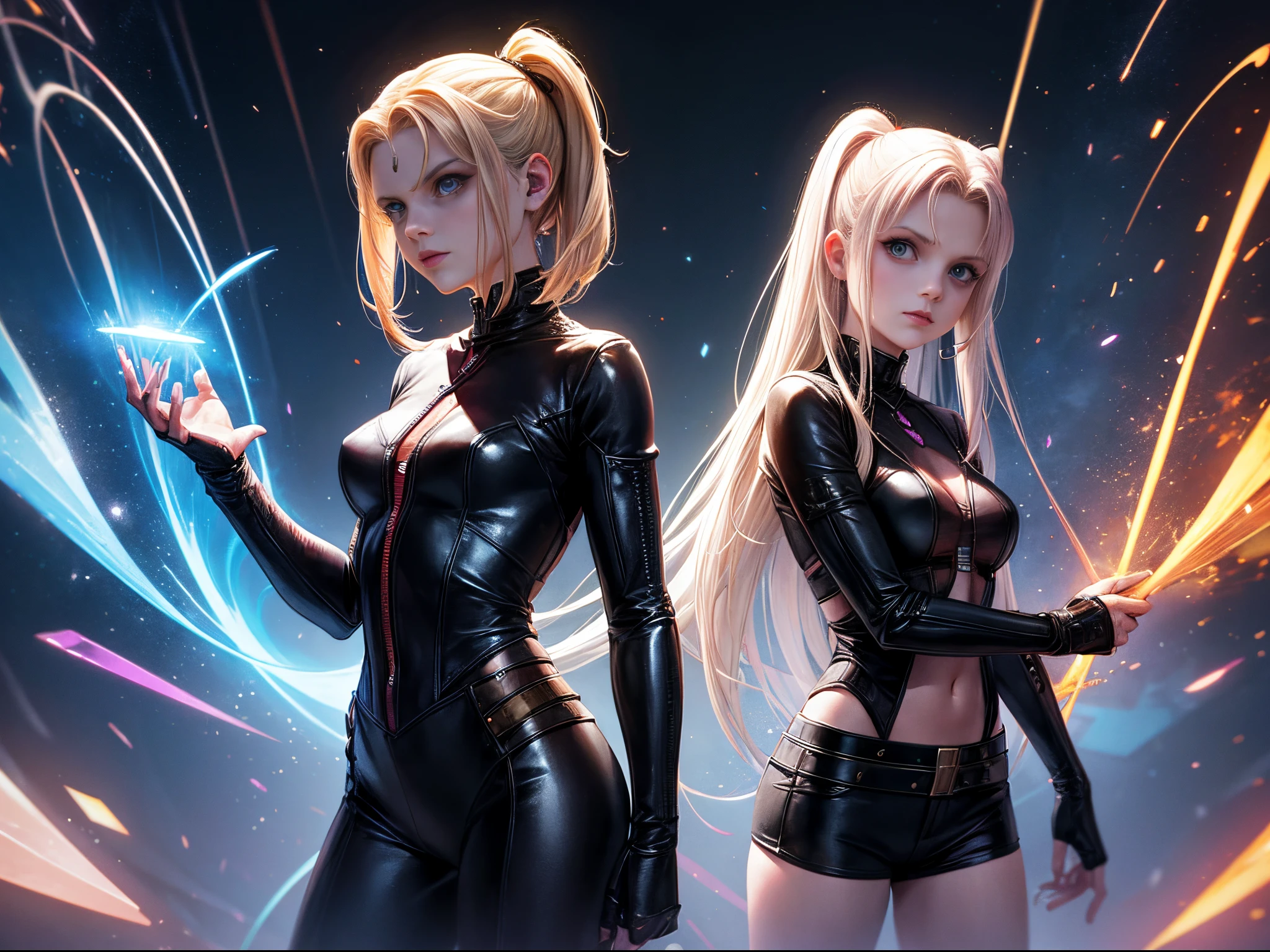 Picture a futuristic Buffy's, from Buffy the Vampire Slayer, universe where vampires materialize as glitchy, quantum entities from the digital interface, merging technology and the supernatural in a sci-fi extravaganza.
