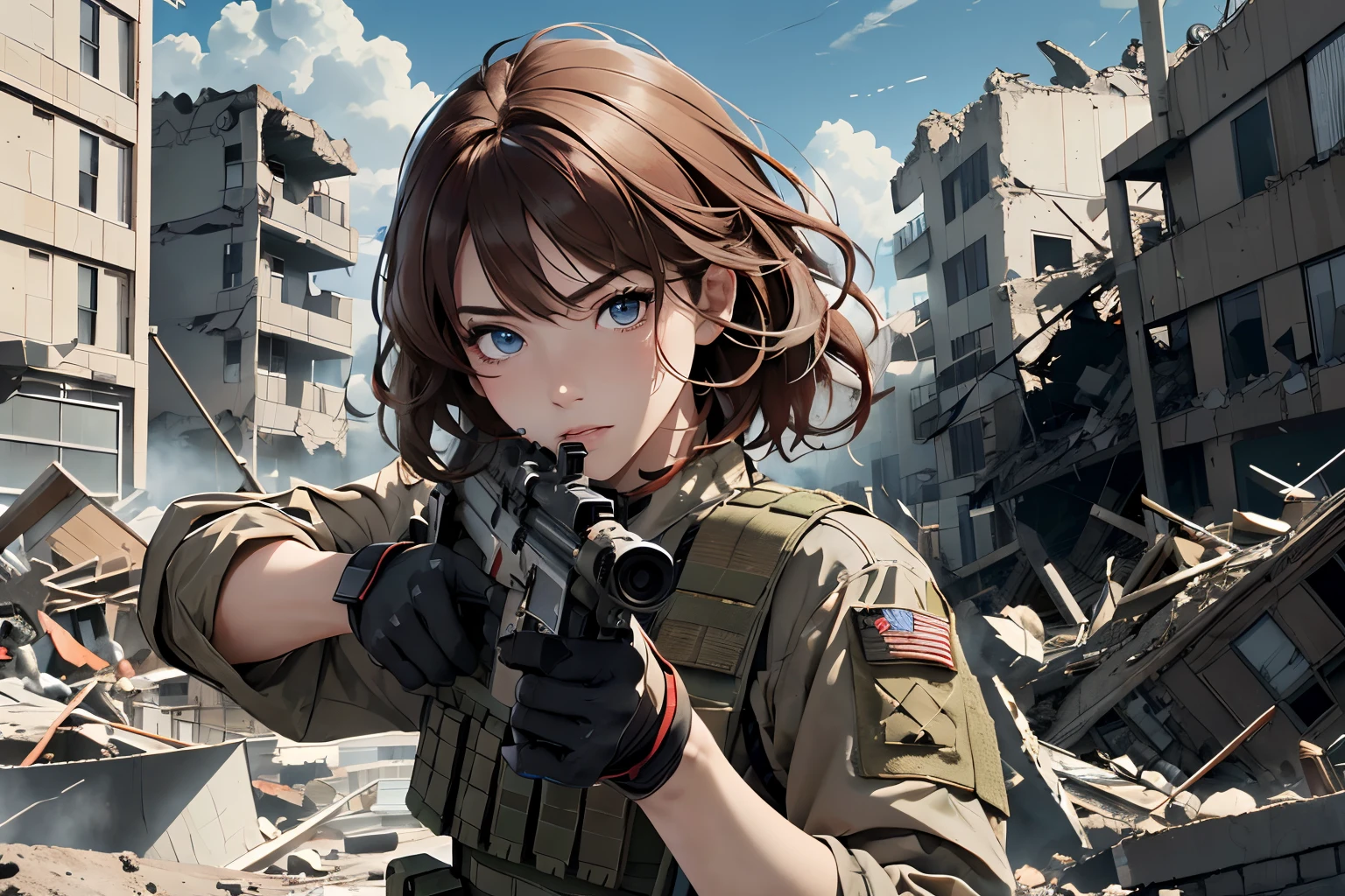 Urban Warfare、female soldier in the ruins