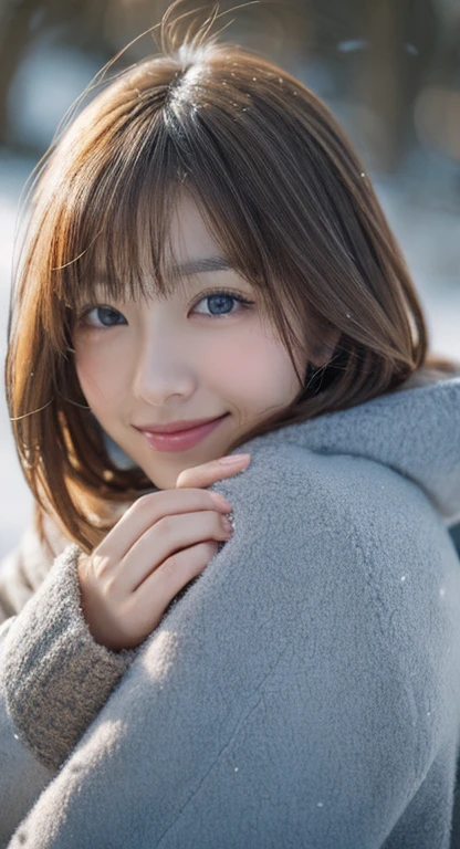 masterpiece , best quality, ultra-detailed, photo, an extremely delicate and beautiful,high resolution, 
1girl, 25 years old, japanese beautiful girl,
small breasts, plump full lips, wavy hair,short hair, one small mole under the eyes, 
detailed eyes, detailed facial features, detailed arms, detailed fingers, detailed legs,
cowboy shot , snowy, blush, red coat, ((smile)),
film grain, single-lens reflex camera, 35mm lens focal length