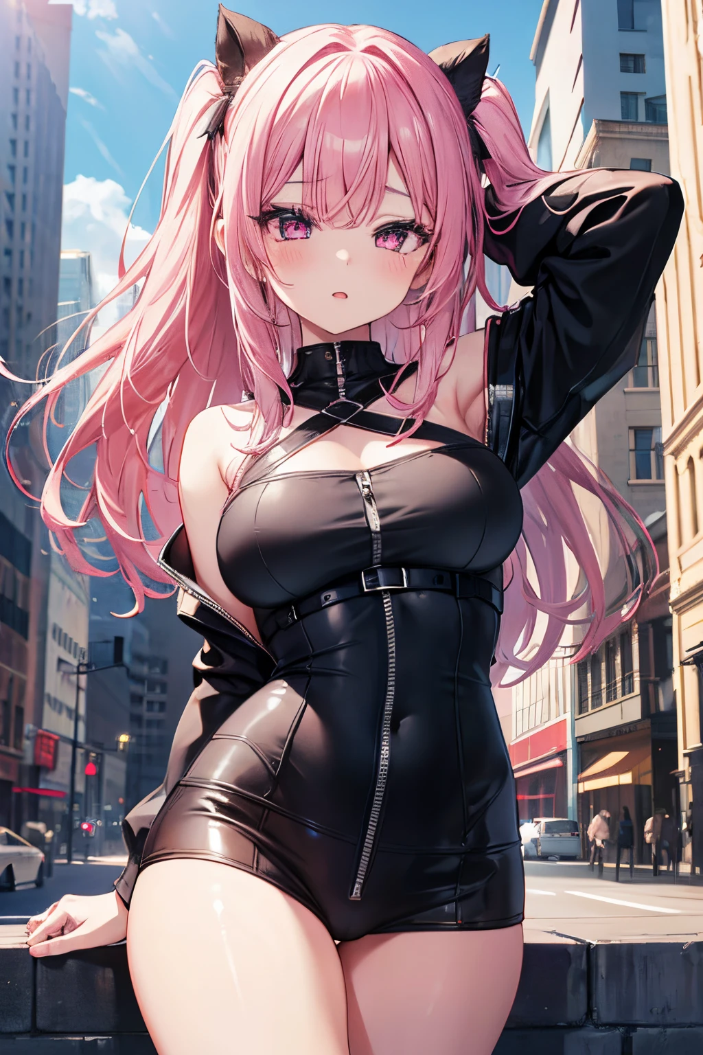 1 girl, wearing revealing clothes, city, absurdres, high res, ultrasharp, 8k, marsterpiece, anime, ahegao face expression.