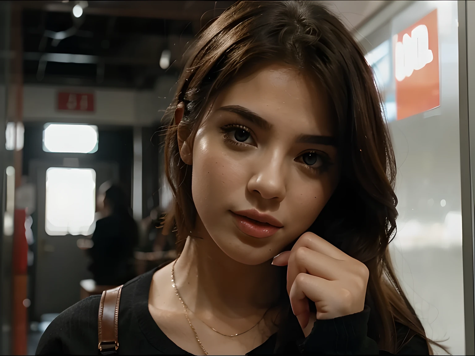 hot girl putting index finger on her lips cinematic