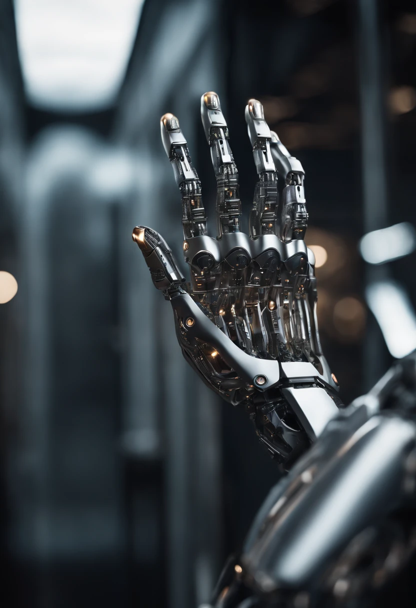 Visualize a captivating image where the subject is a beautiful robotic hand, captured with an exquisite focus on intricate details and a shallow depth of field. Dive into extreme micro-details to emphasize the mechanical intricacies, sleek surfaces, and futuristic design of the robotic hand, set against a backdrop that exudes a sense of advanced technology and innovation.
Highlight the micro-details of the robotic hand, capturing the precision in its construction, the reflective surfaces, and the subtle variations in texture that define its futuristic aesthetics. Zoom in on elements like the play of light on metallic surfaces, the intricate joints, and the small details that contribute to the hand's technological allure.
Emphasize the shallow depth of field to bring the robotic hand into sharp focus while allowing the futuristic background to blur, creating a sense of depth and drawing attention to the advanced details of the subject. Utilize this technique to enhance the visual impact and highlight the contrast between the futuristic hand and its environment.
Consider the lighting to enhance the micro-details, using futuristic lighting sources to create a dynamic and visually appealing composition. Illuminate the robotic hand with a mix of ambient and artificial light, casting shadows that add depth and accentuate the futuristic elements.
Imagine the robotic hand in a graceful pose or engaged in a futuristic activity that adds narrative depth to the image. Craft an intimate yet high-tech scene that not only captures the micro-details of the robotic hand but also evokes a sense of innovation, sophistication, and the merging of human and machine.
This detailed prompt aims to inspire the creation of a highly detailed and macro-focused image featuring a beautiful robotic hand as the subject, with intricate details and a shallow depth of field against a futuristic background, creating a visually compelling and technologically advanced composition.